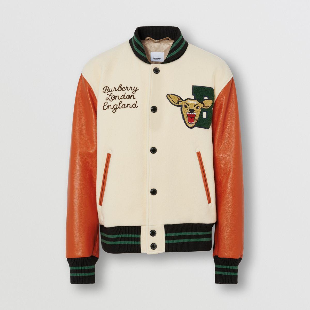 Burberry Varsity Graphic Wool And Leather Bomber Jacket for Men | Lyst