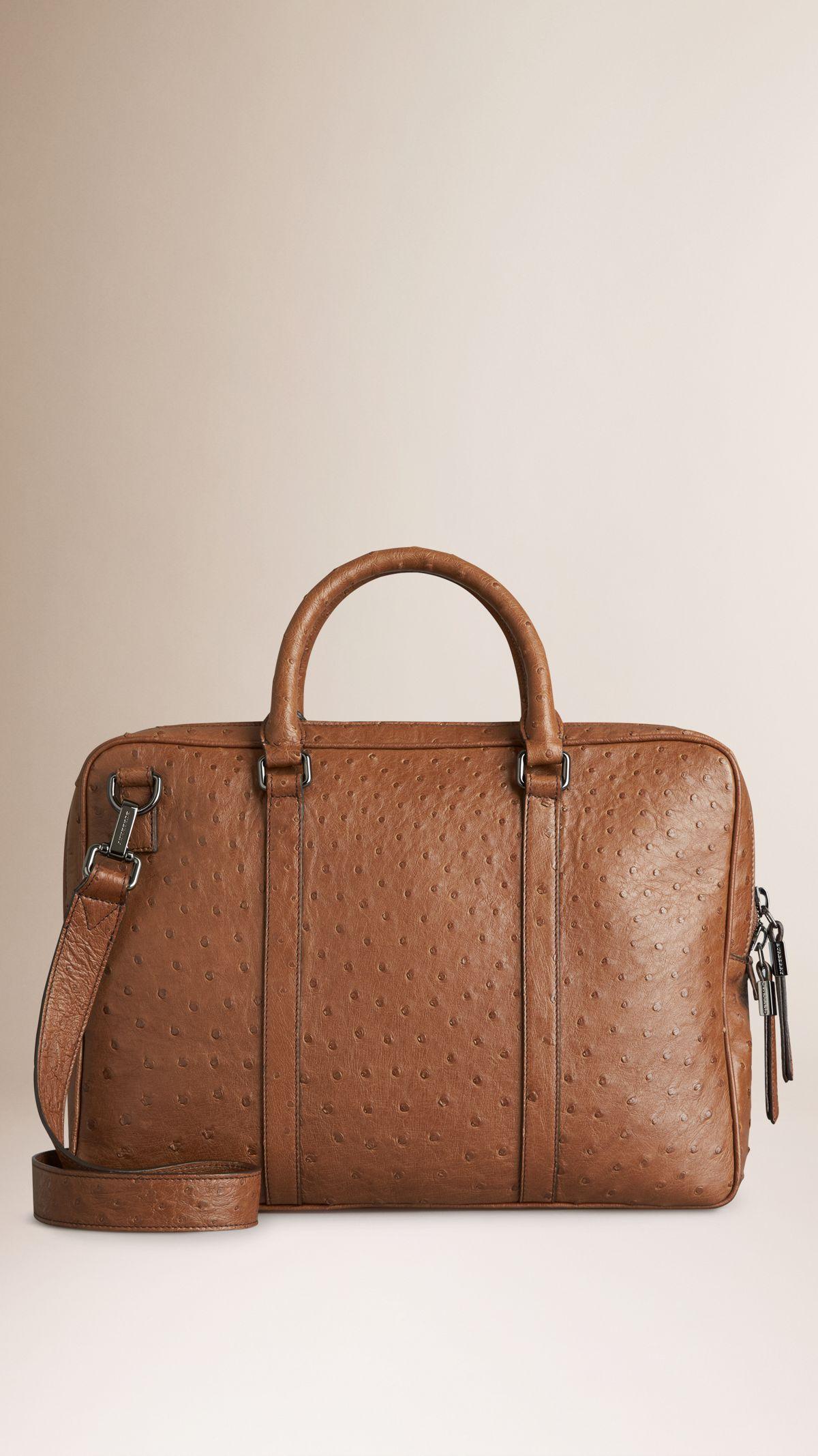 Burberry Ostrich Leather Crossbody Briefcase in Brown for Men Lyst