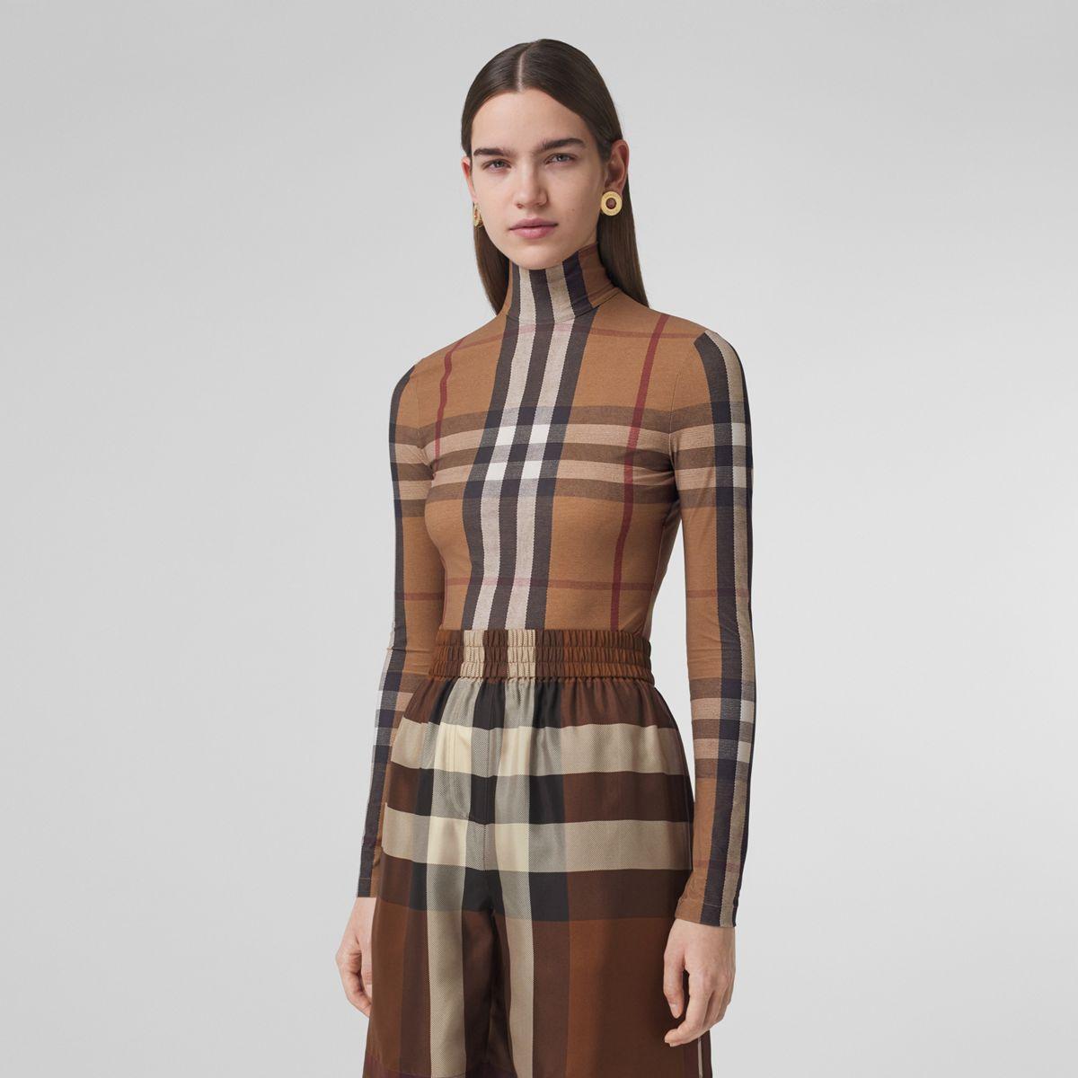 Burberry Synthetic Check Stretch Jersey Turtleneck Top - Lyst