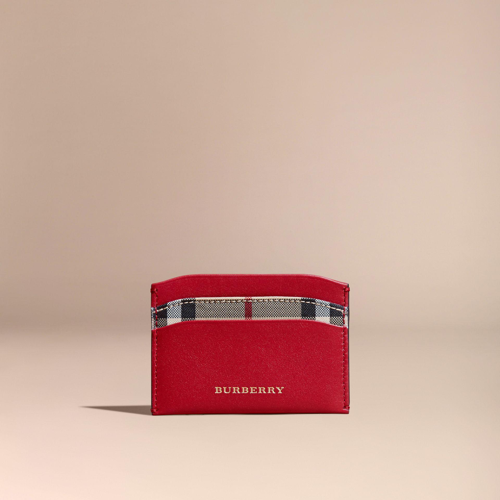 Check And Leather Card Case Parade Red 