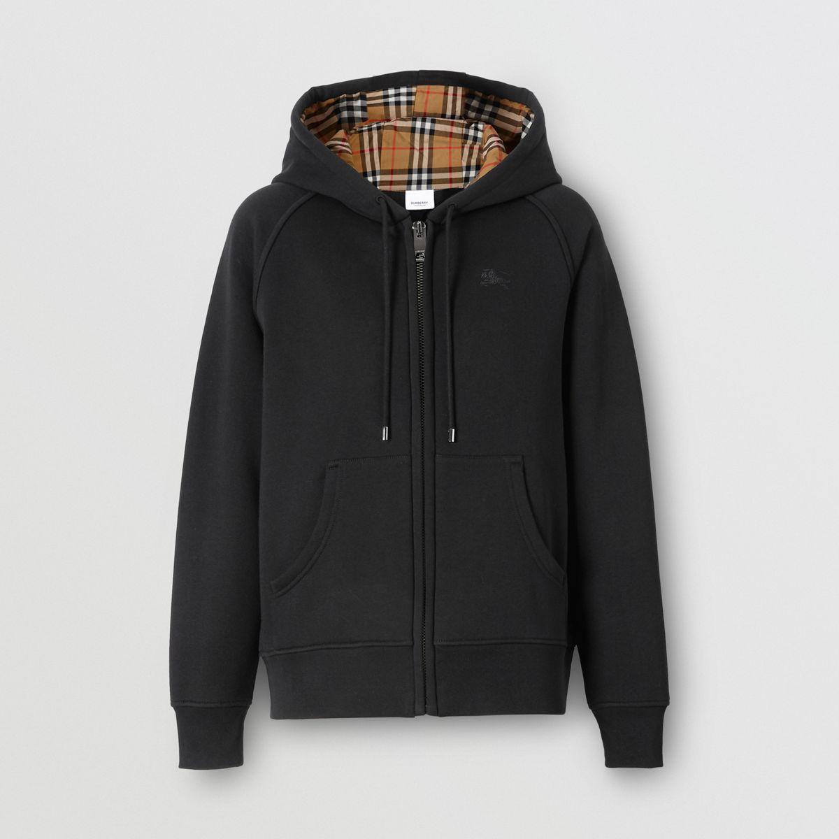 Burberry Cotton Vintage Check Lined Zip-front Hoodie in Black - Lyst