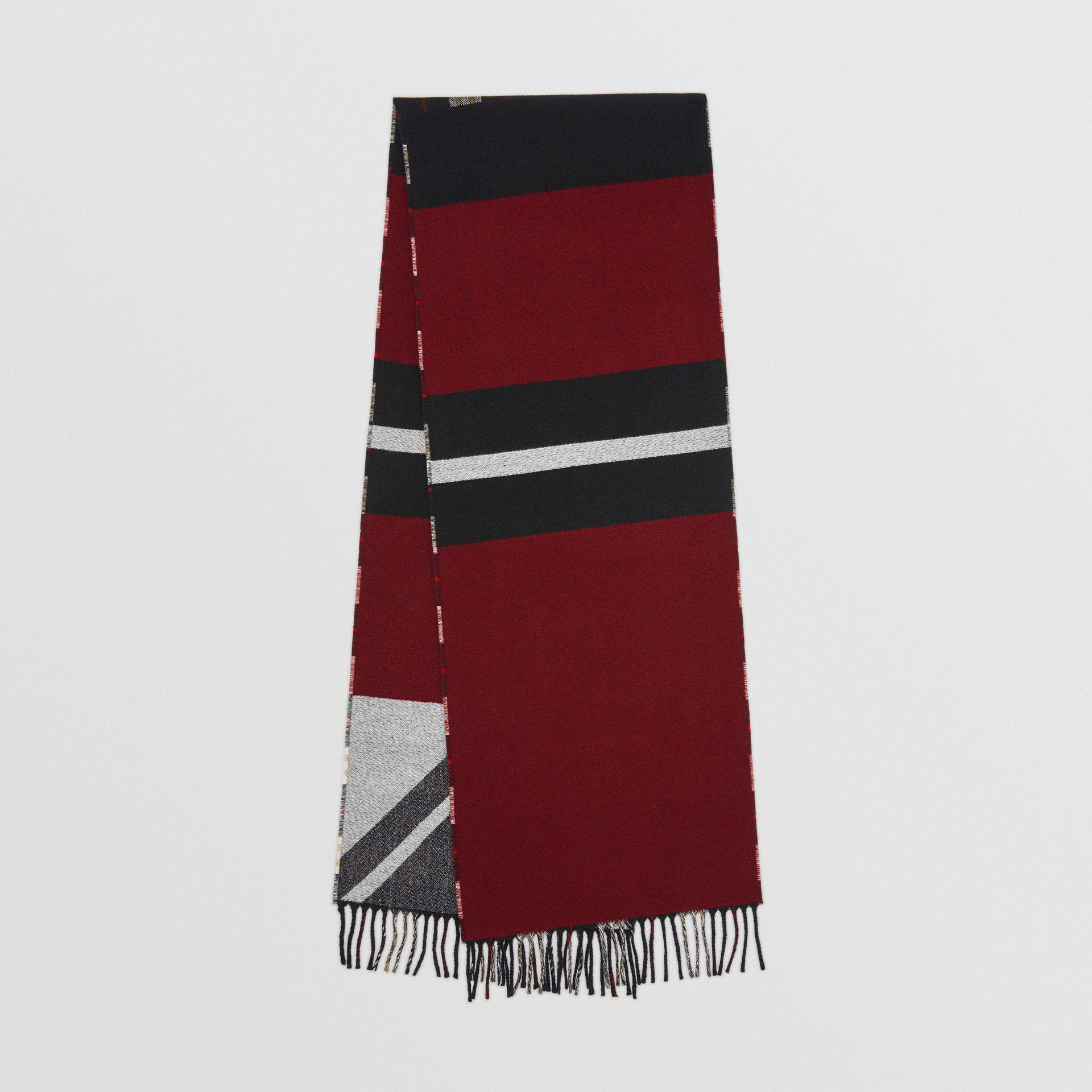 Reversible stripe and check wool cashmere scarf Clearance