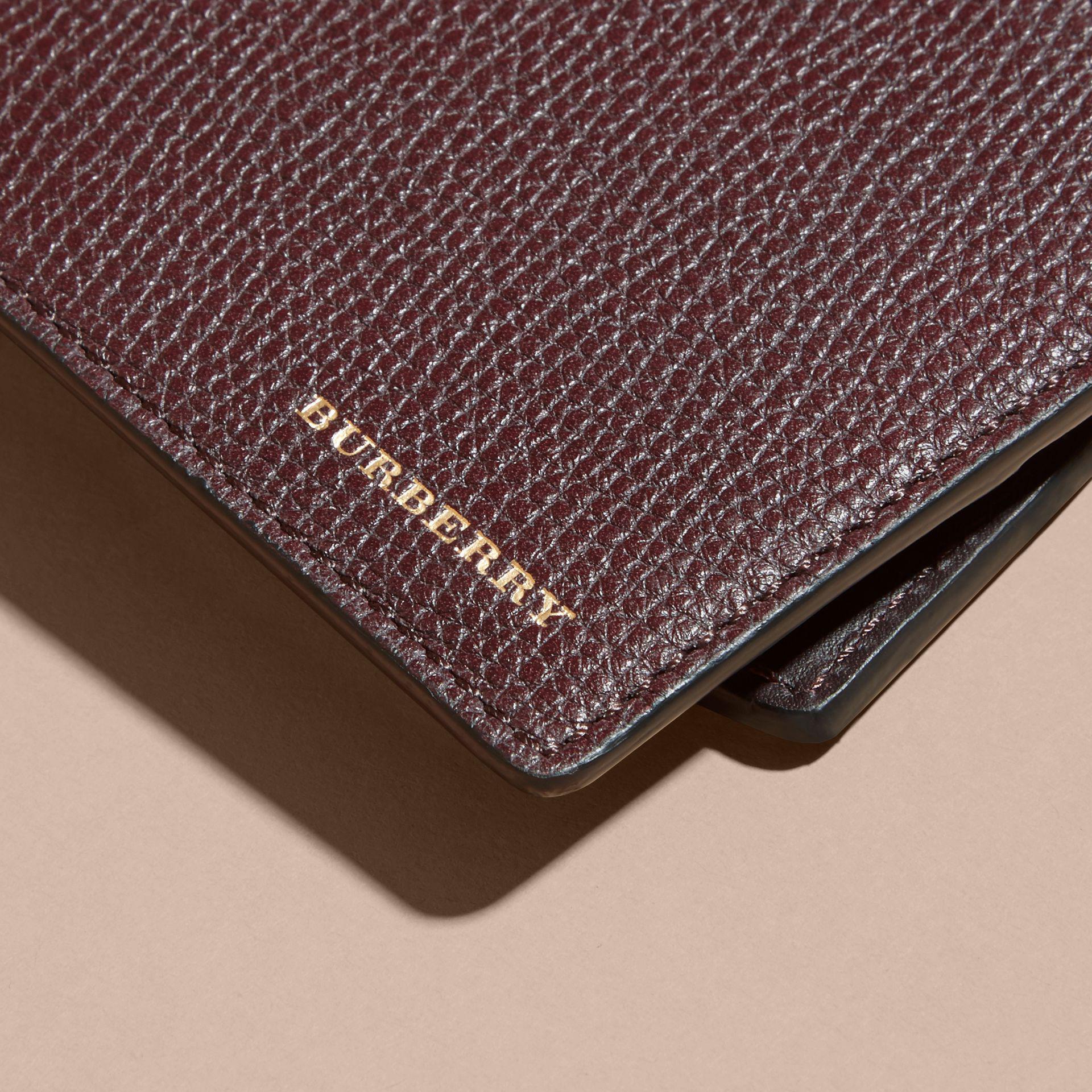 vintage check and grainy leather folding wallet