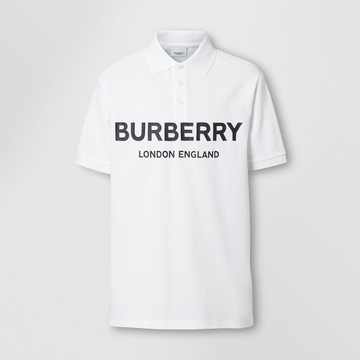 Burberry Logo Print Piqué Polo Shirt in White for Men | Lyst