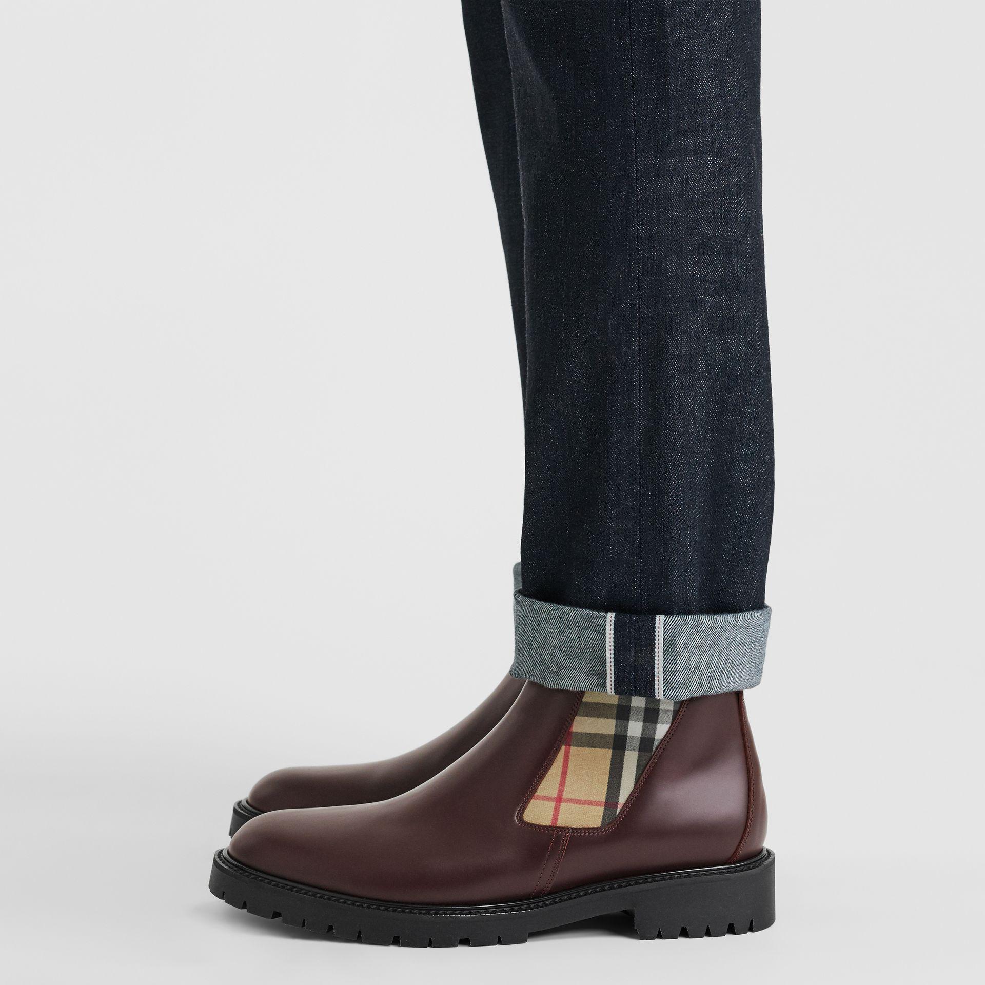 vintage check detail leather chelsea boots
