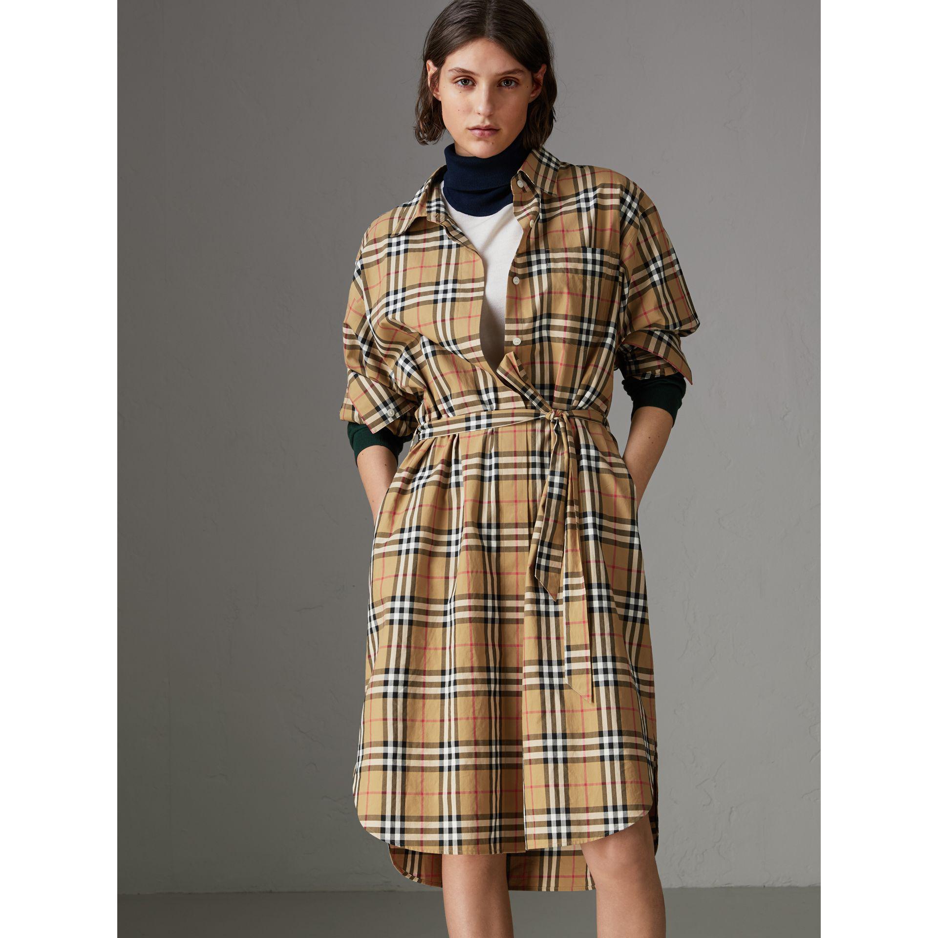 Burberry Tie-waist Vintage Check Cotton Shirt Dress | Lyst