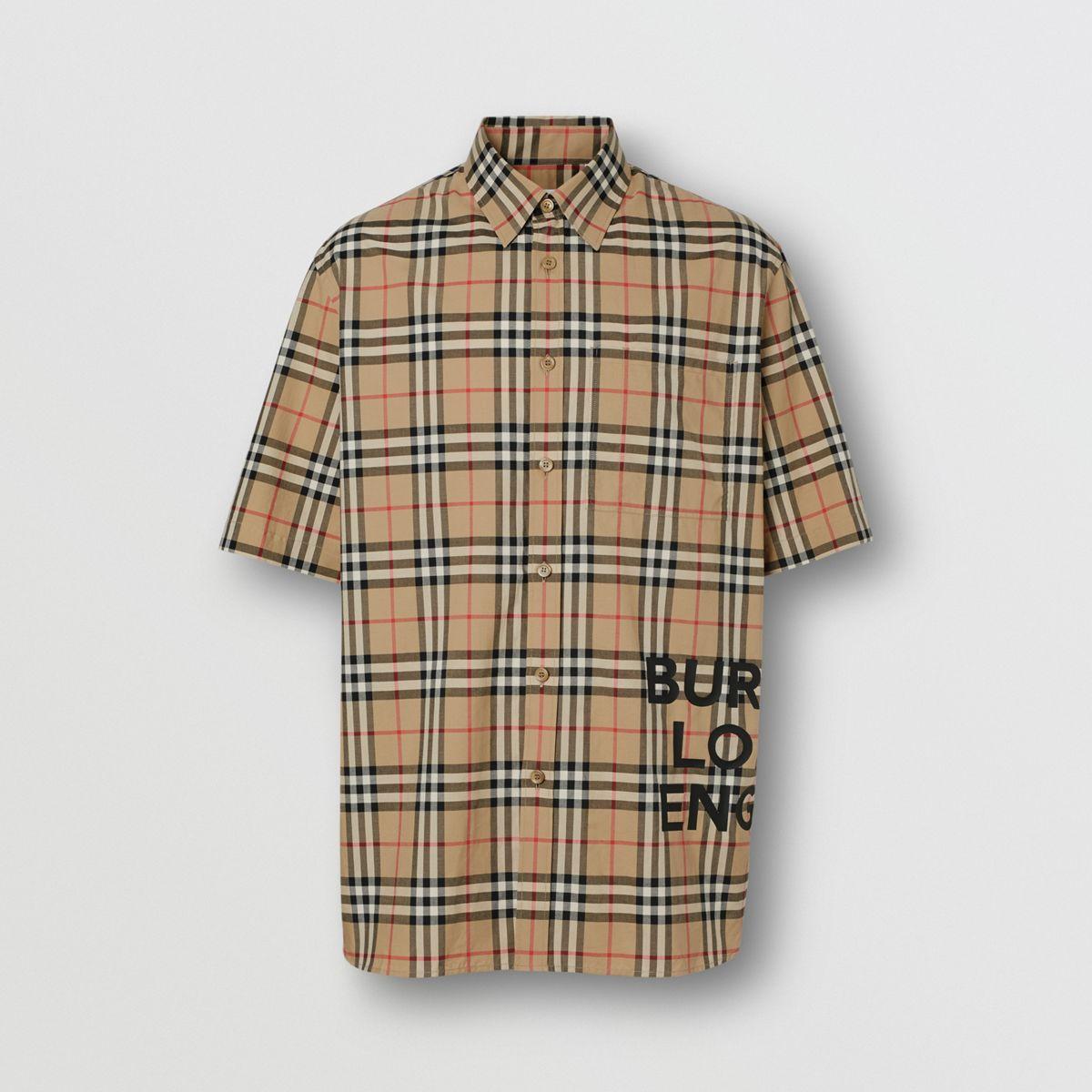 Burberry Short-sleeve Vintage Check Cotton Oversized Shirt in 