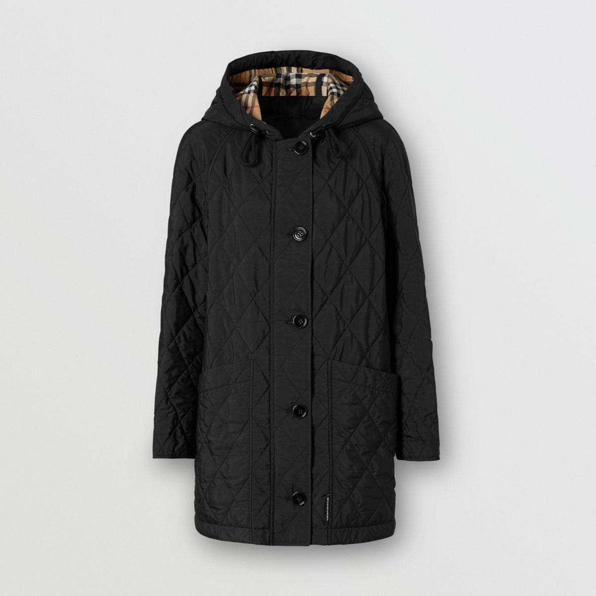 Burberry Diamond Quilted Thermoregulated Hooded Coat in Black | Lyst