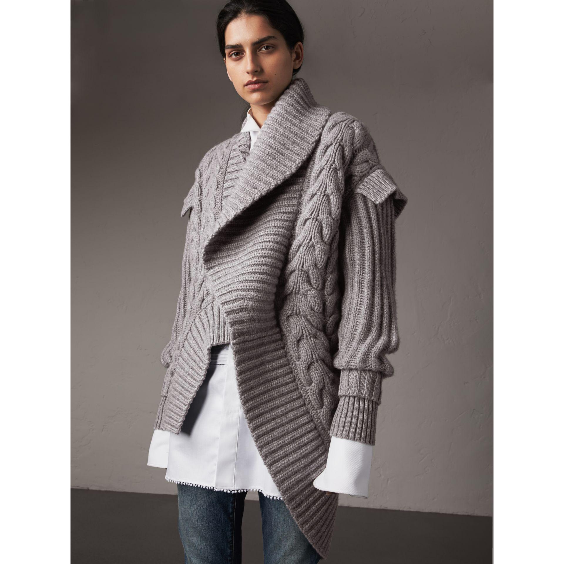 Burberry Cable Knit Cashmere Asymmetric Cardigan in Grey Melange (Gray ...