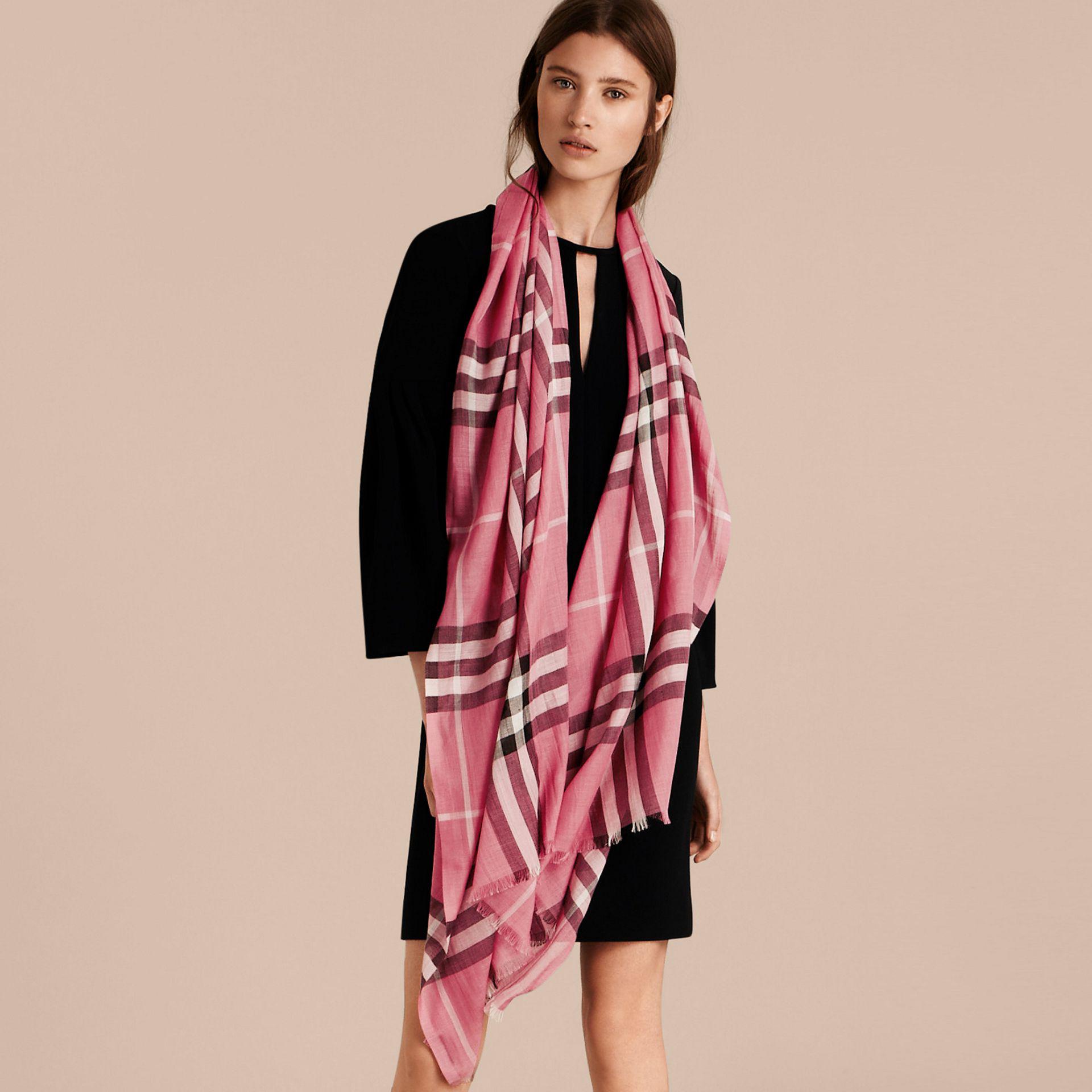 Burberry Lightweight Check Wool And Silk Scarf Rose Pink | Lyst