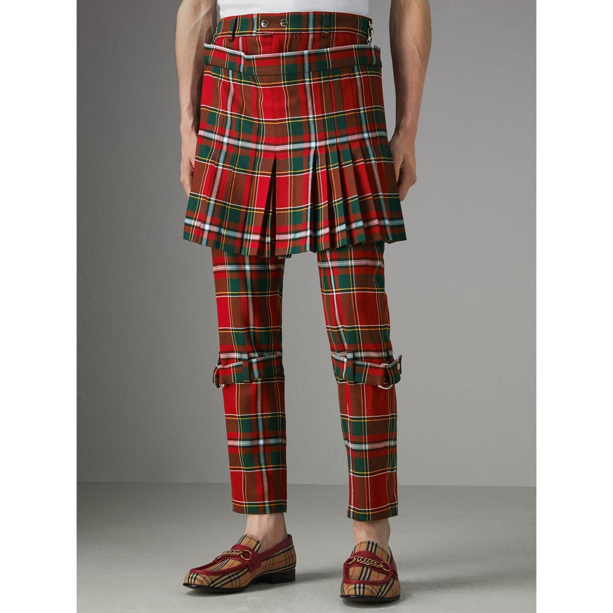 Burberry Modern Stewart Royal Tartan Punk Trousers in Red for Men | Lyst