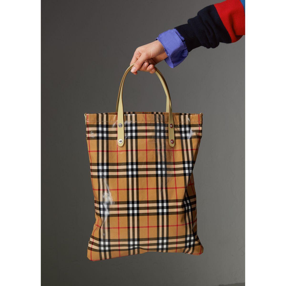 Burberry Leather Coated Vintage Check Medium Shopper Tote Bag - Lyst