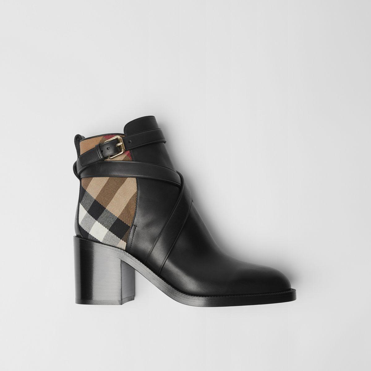 Burberry Pryle Check And Leather Booties in Black | Lyst