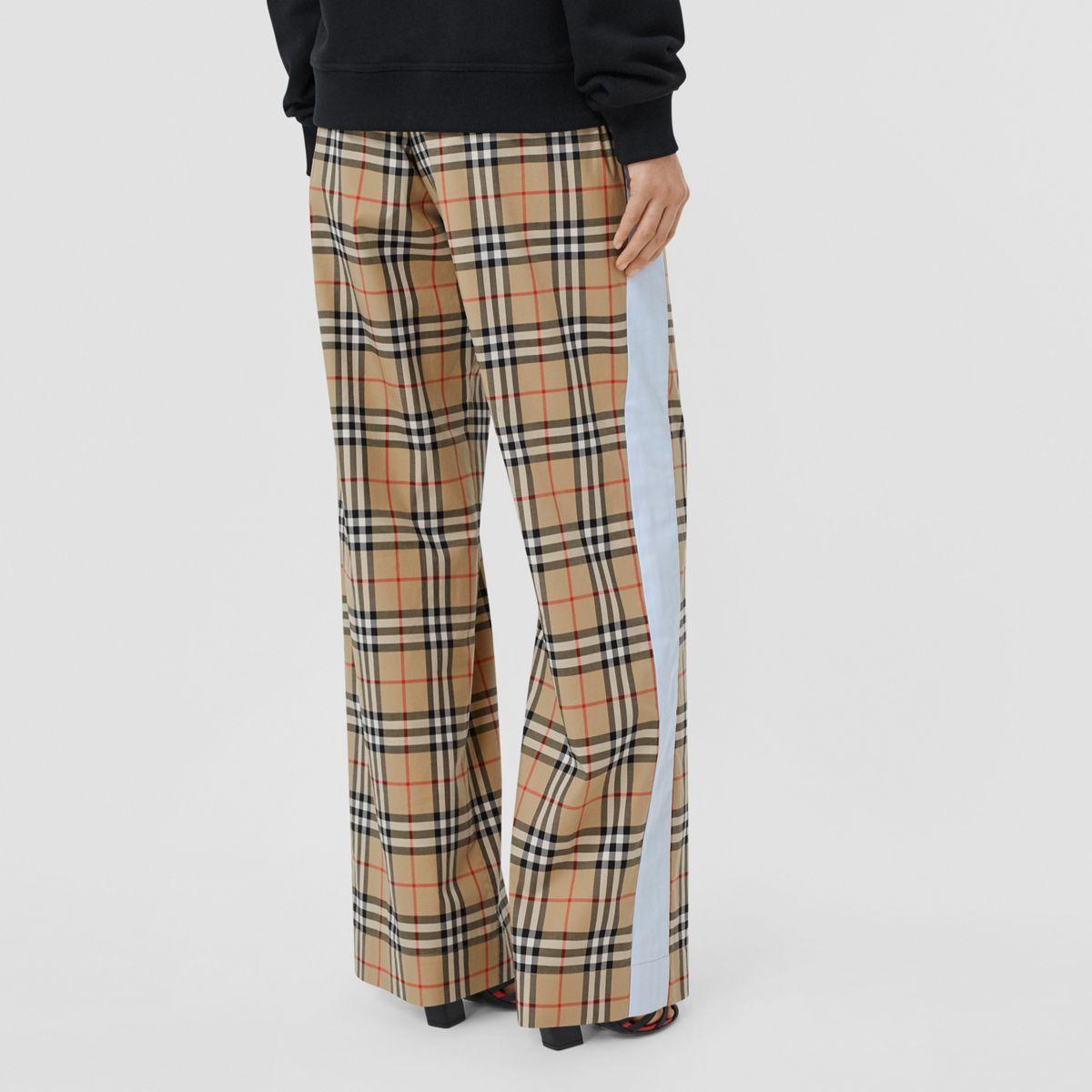 Burberry Vintage Check Stretch Cotton Trousers in Natural | Lyst
