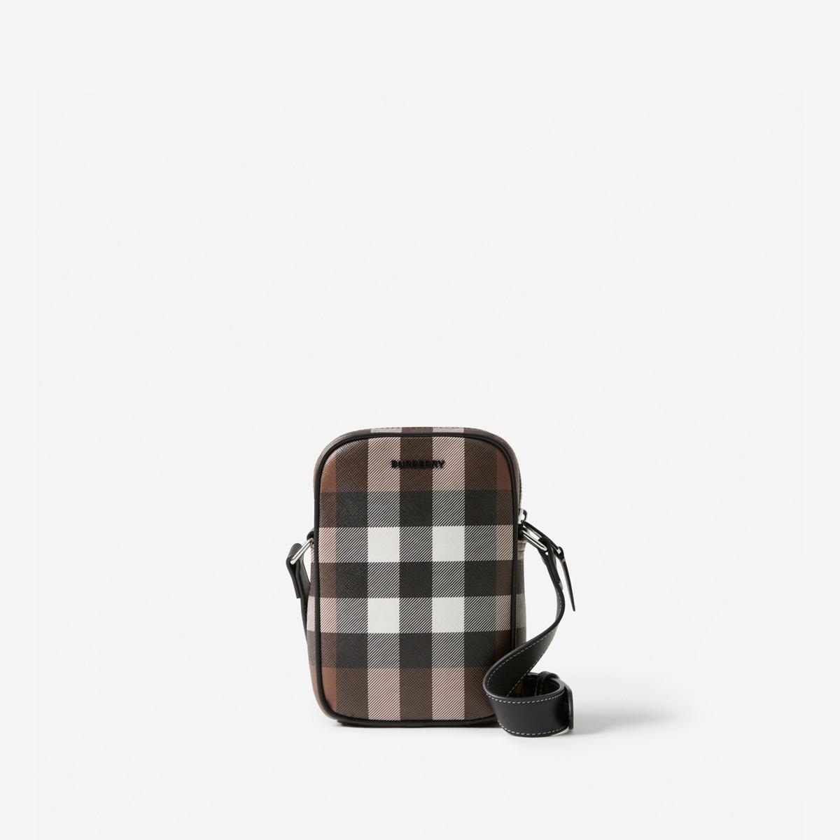 Burberry Paddy Checked Phone Crossbody Bag in Brown for Men