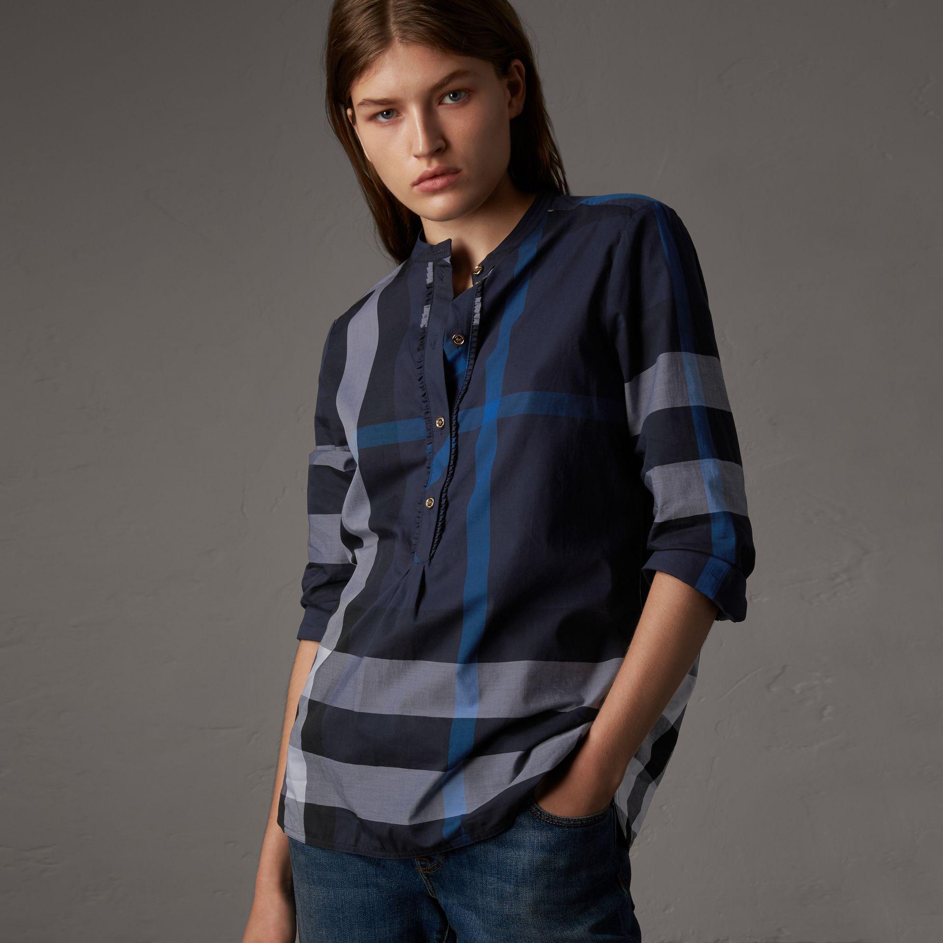 Burberry Cotton Check Grandad Collar 