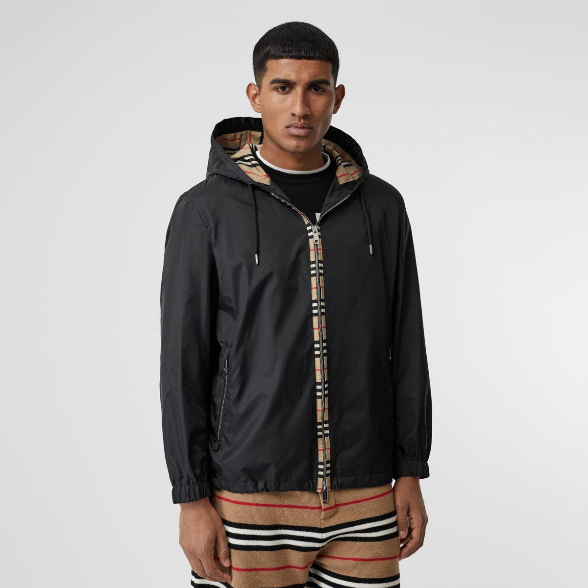 icon stripe detail nylon canvas hooded jacket