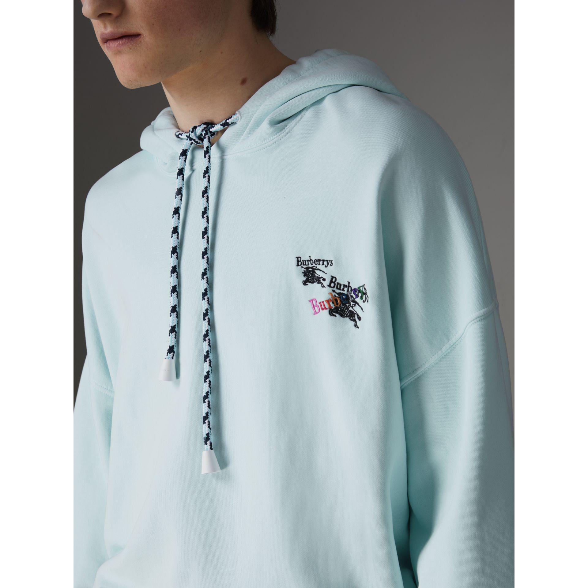 Burberry Equestrian Logo Embroidery Cotton Oversized Hoodie In