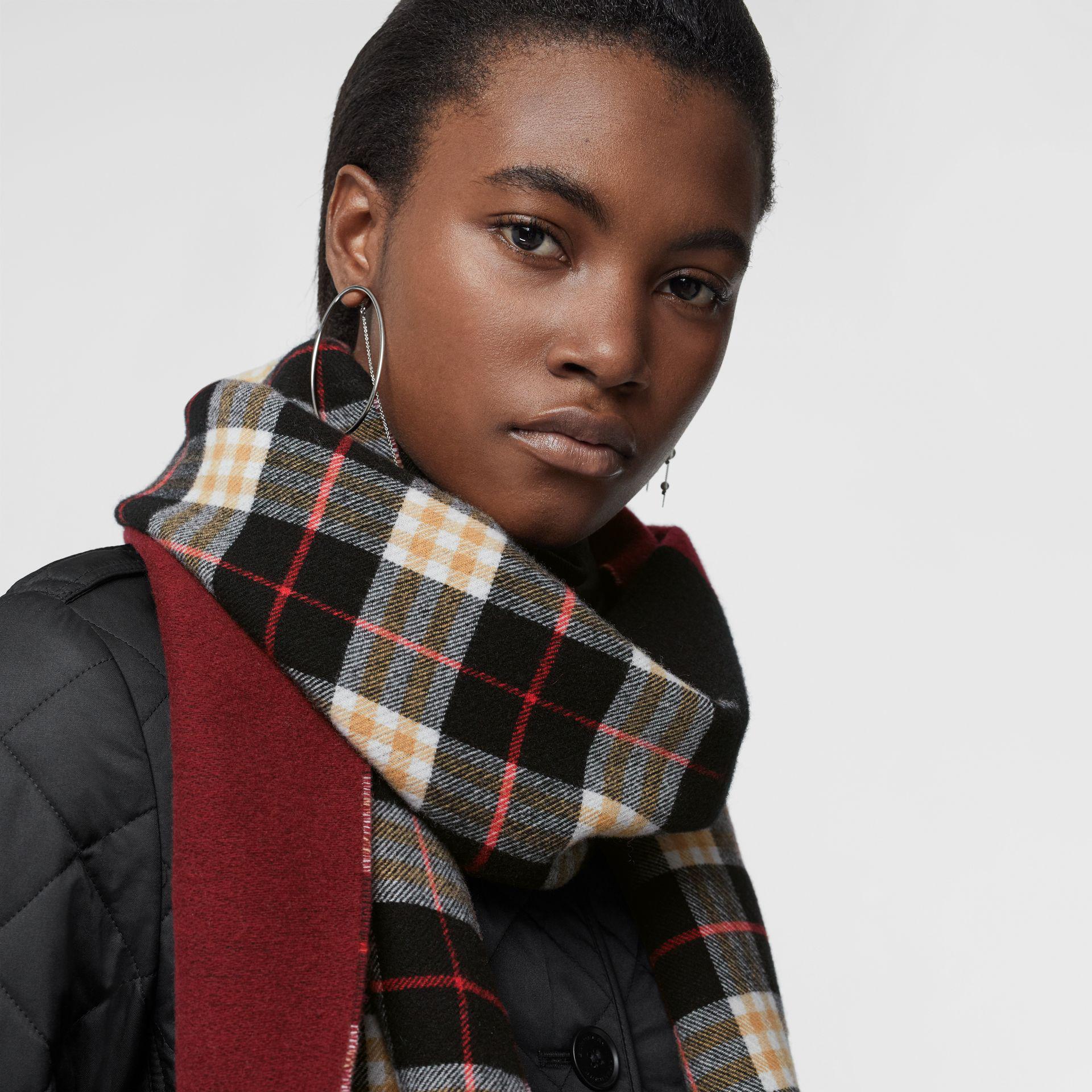 Reversible stripe and check wool cashmere scarf Clearance