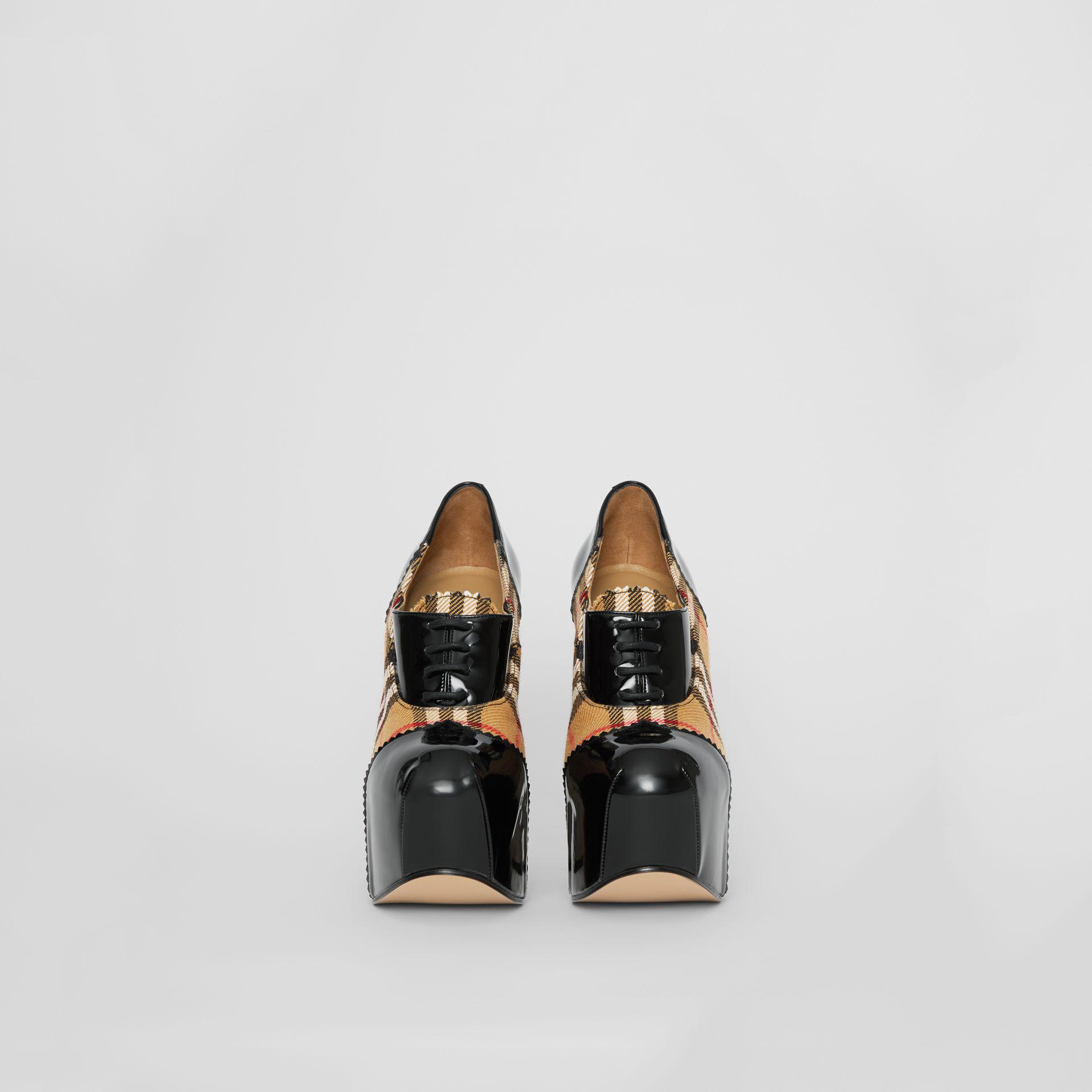 Burberry Vintage Check And Patent Lace-up Platforms in Black | Lyst