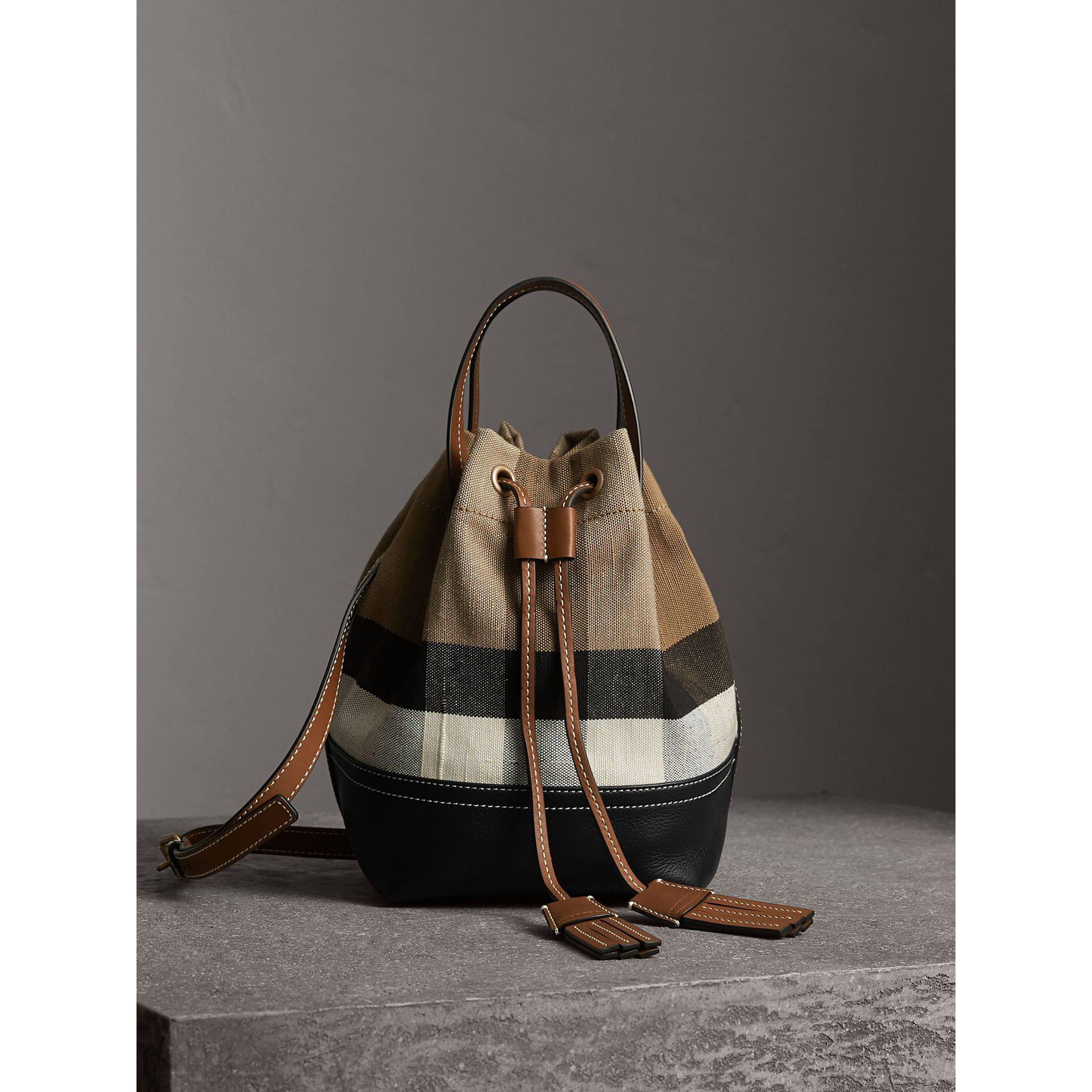 Lyst - Burberry Small Canvas Check And Leather Bucket Bag