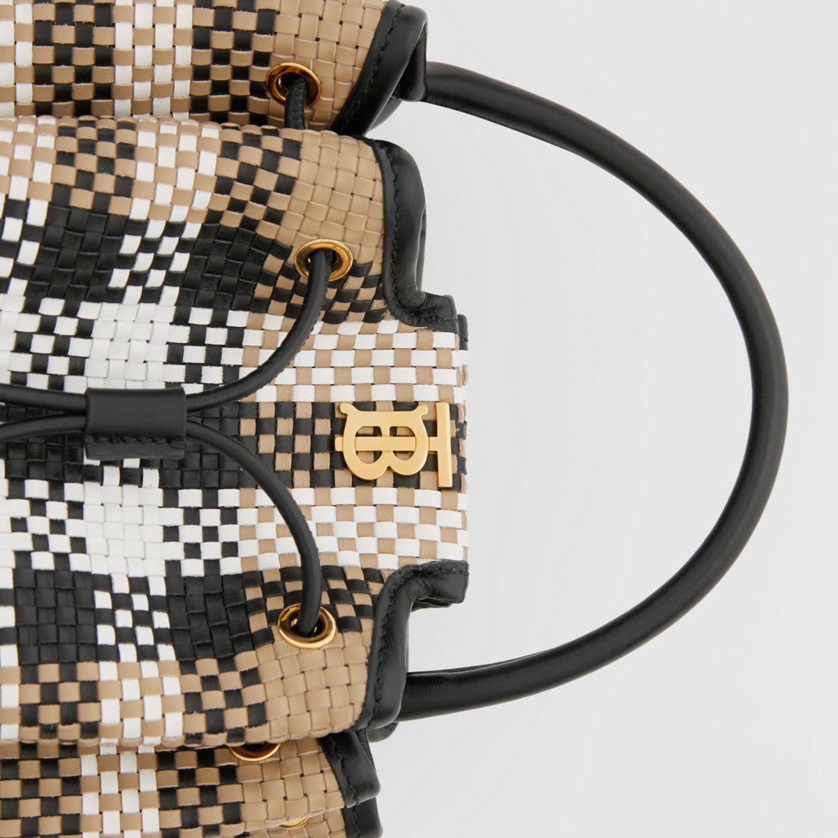monogram motif latticed leather bucket bag