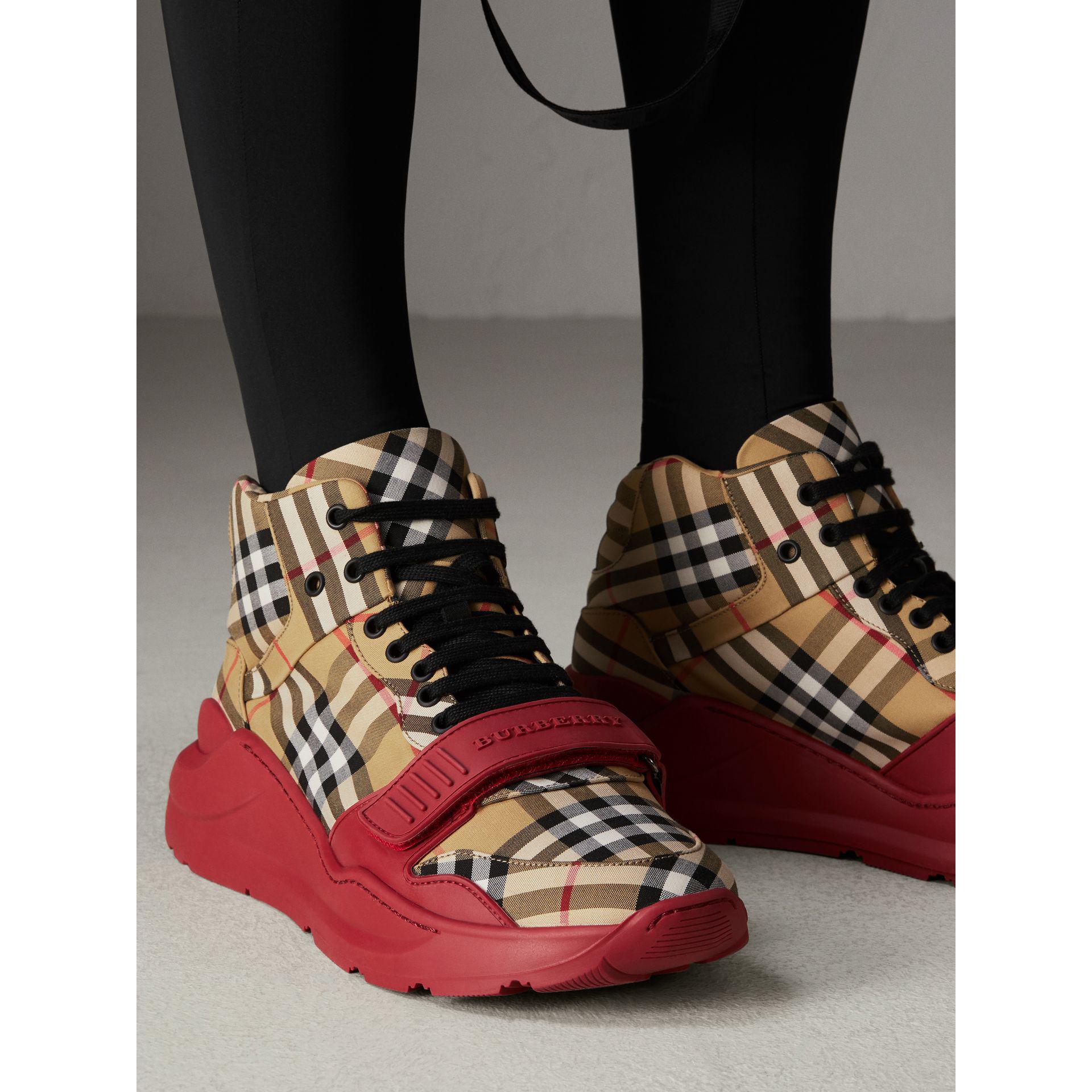 Burberry Vintage Check High-top Sneakers in Red for Men | Lyst