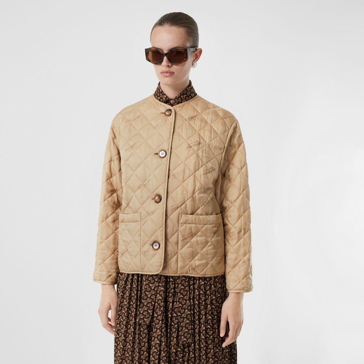 logo button diamond quilted jacket