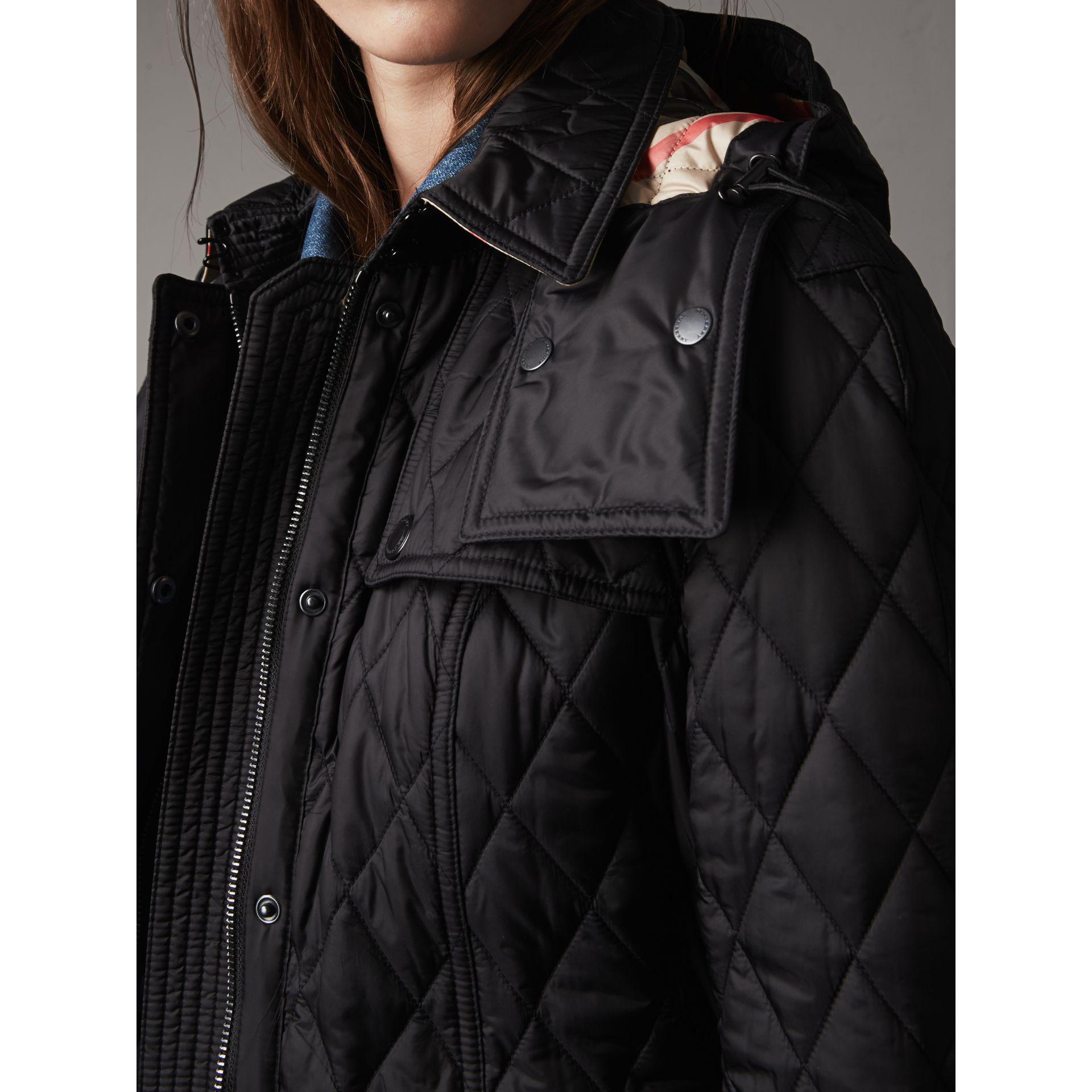 quilted trench jacket with detachable hood
