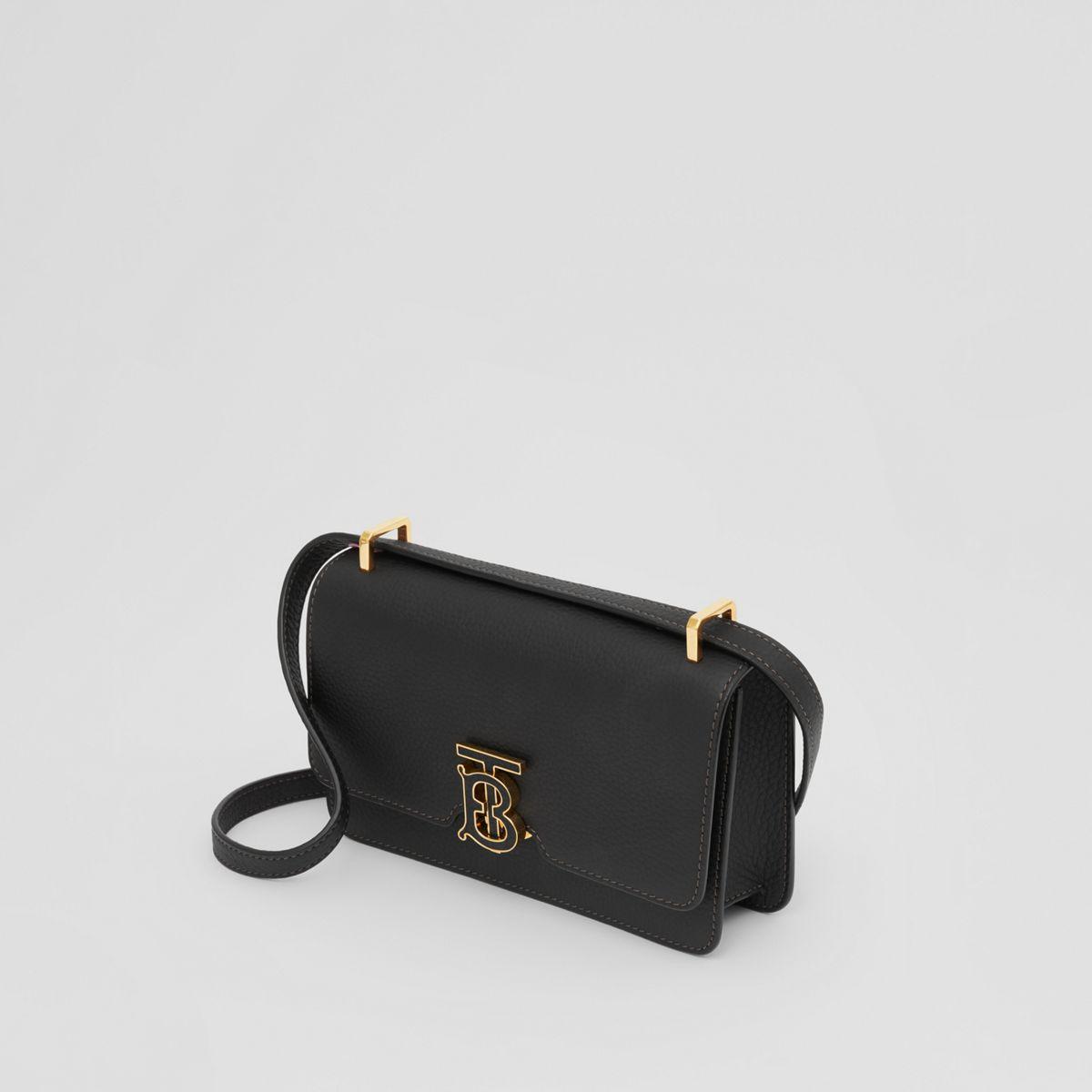Burberry Grainy Leather Mini Tb Bag in Black | Lyst