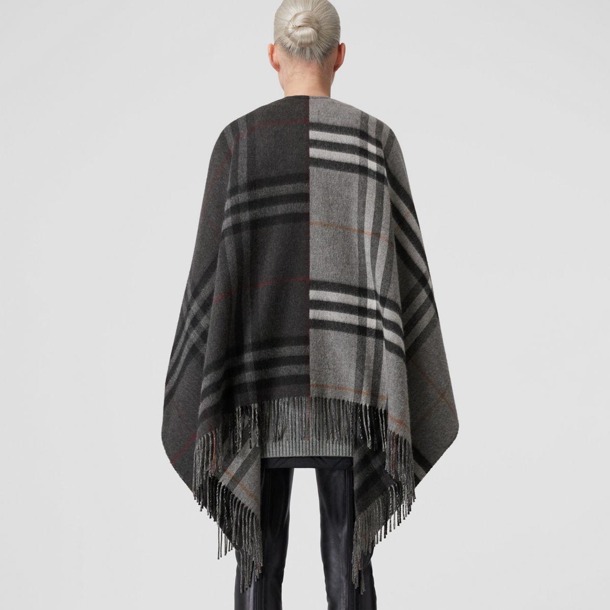 Burberry Contrast Check Wool Cashmere Jacquard Cape in Grey/Charcoal  (Black) | Lyst