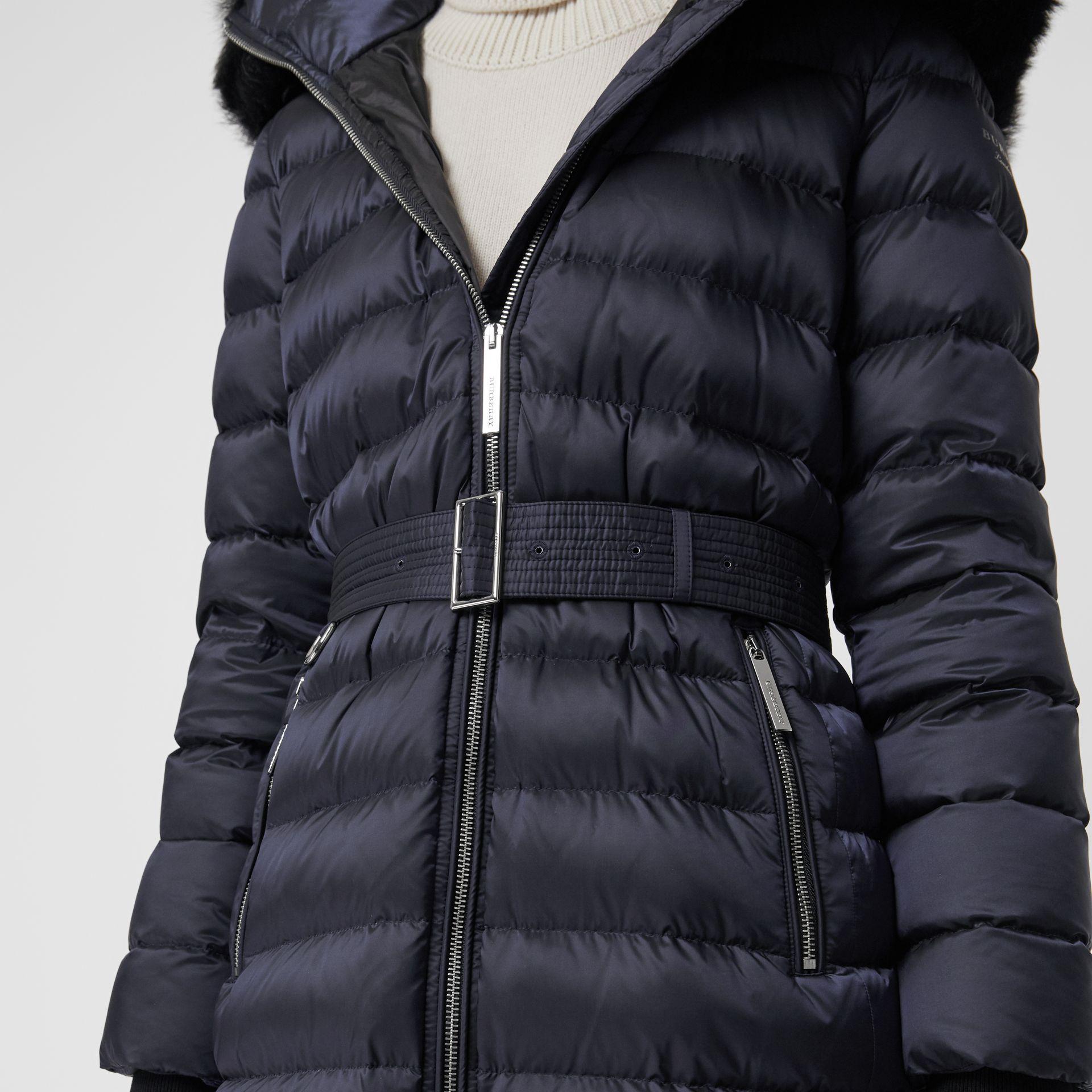 burberry limefield genuine shearling hood puffer coat