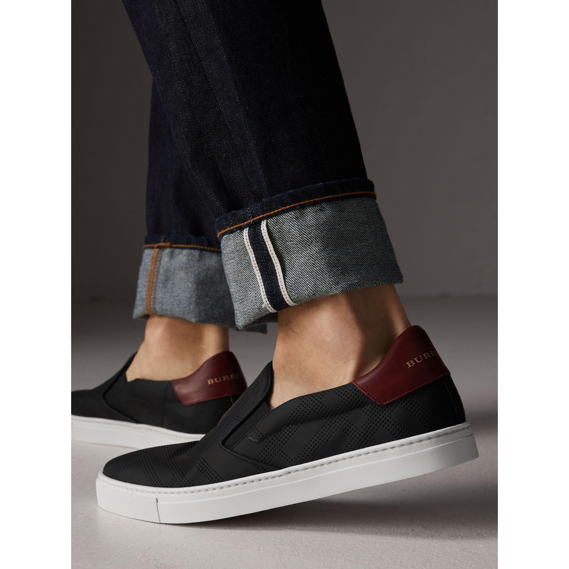 perforated check leather sneakers burberry