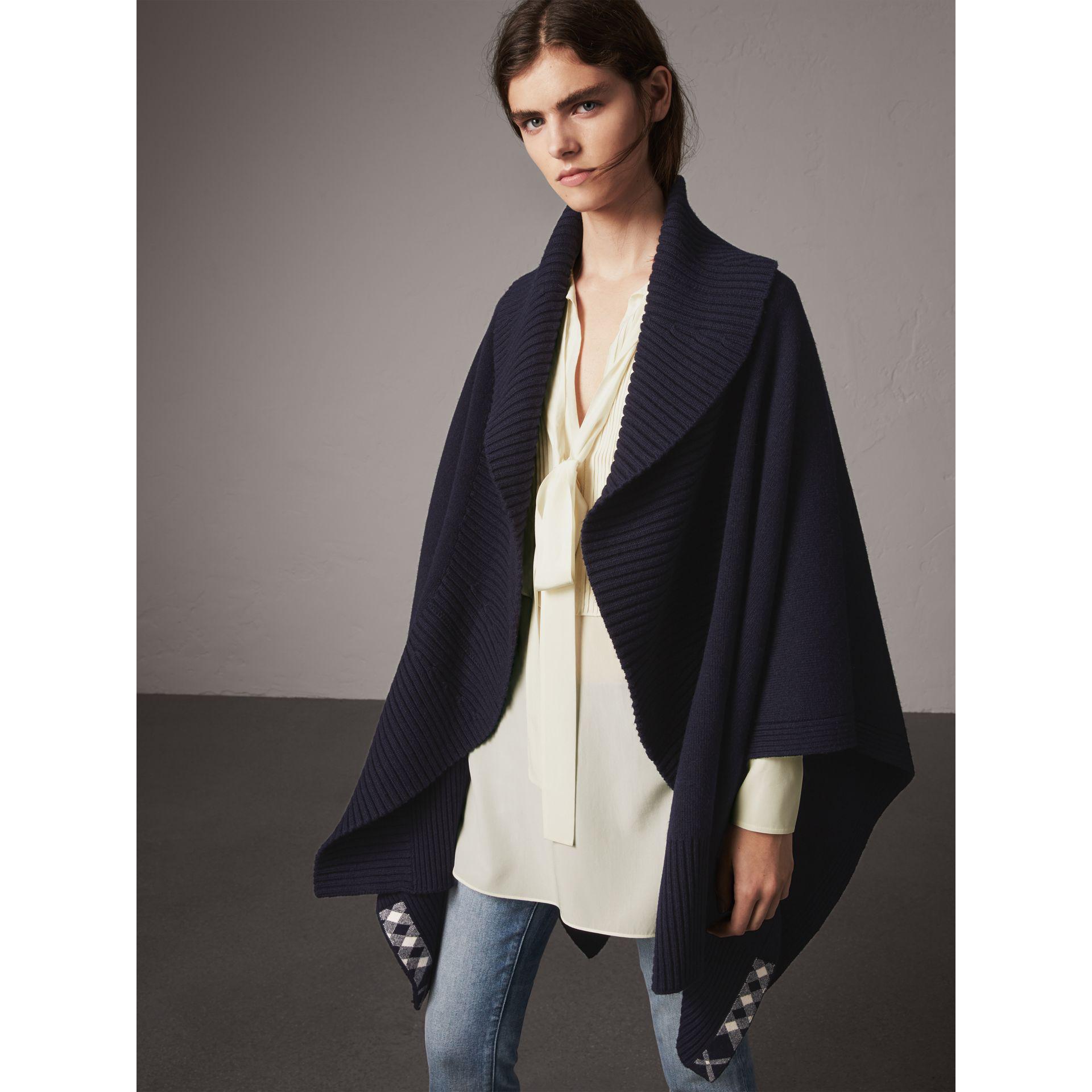 Burberry Shawl Collar Wool Cashmere Poncho In Indigo Blue Lyst