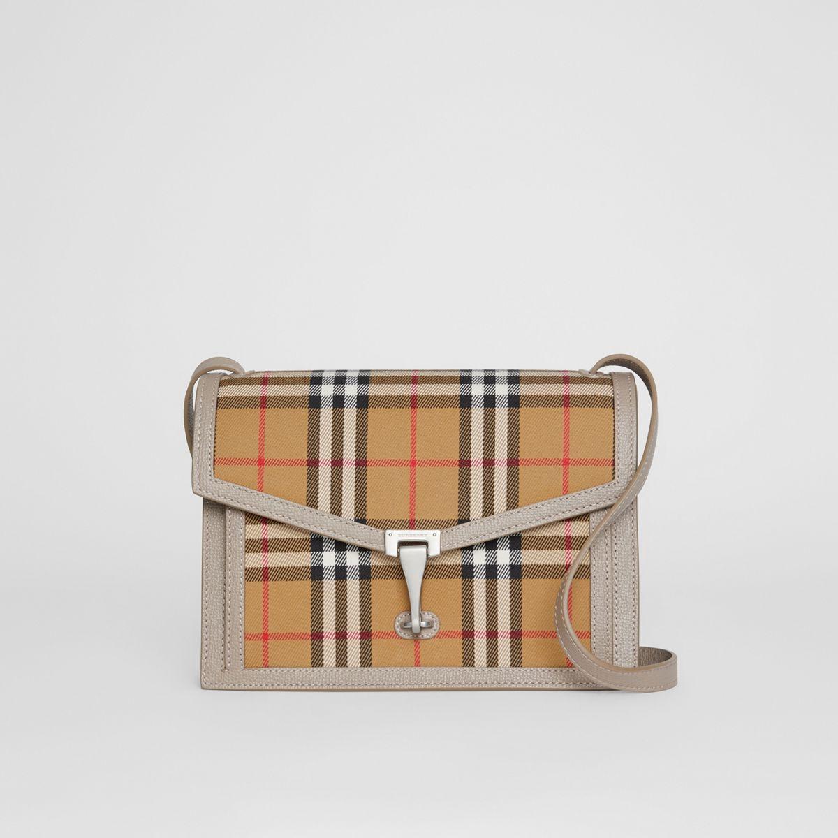 Burberry Small Vintage Check And Leather Crossbody Bag in Taupe Brown (Brown) - Lyst