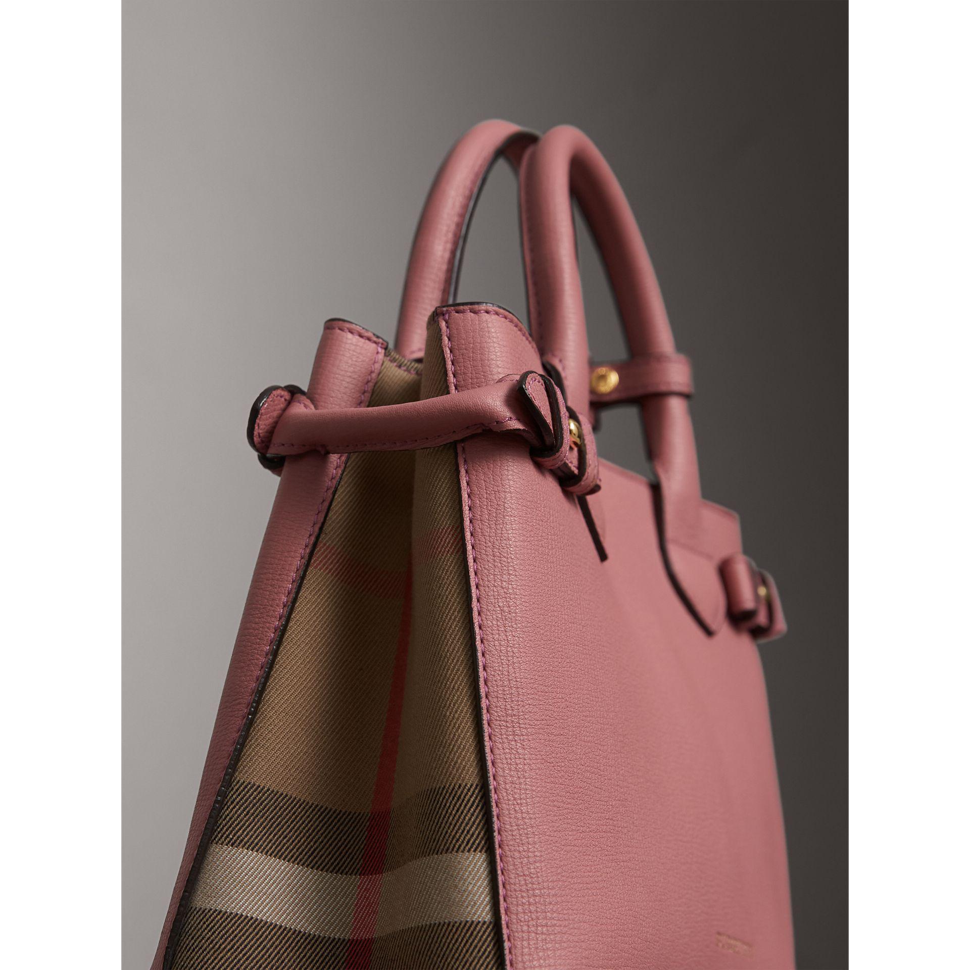 Burberry Blush Pink Leather and House Check Canvas Small Banner Tote  Burberry