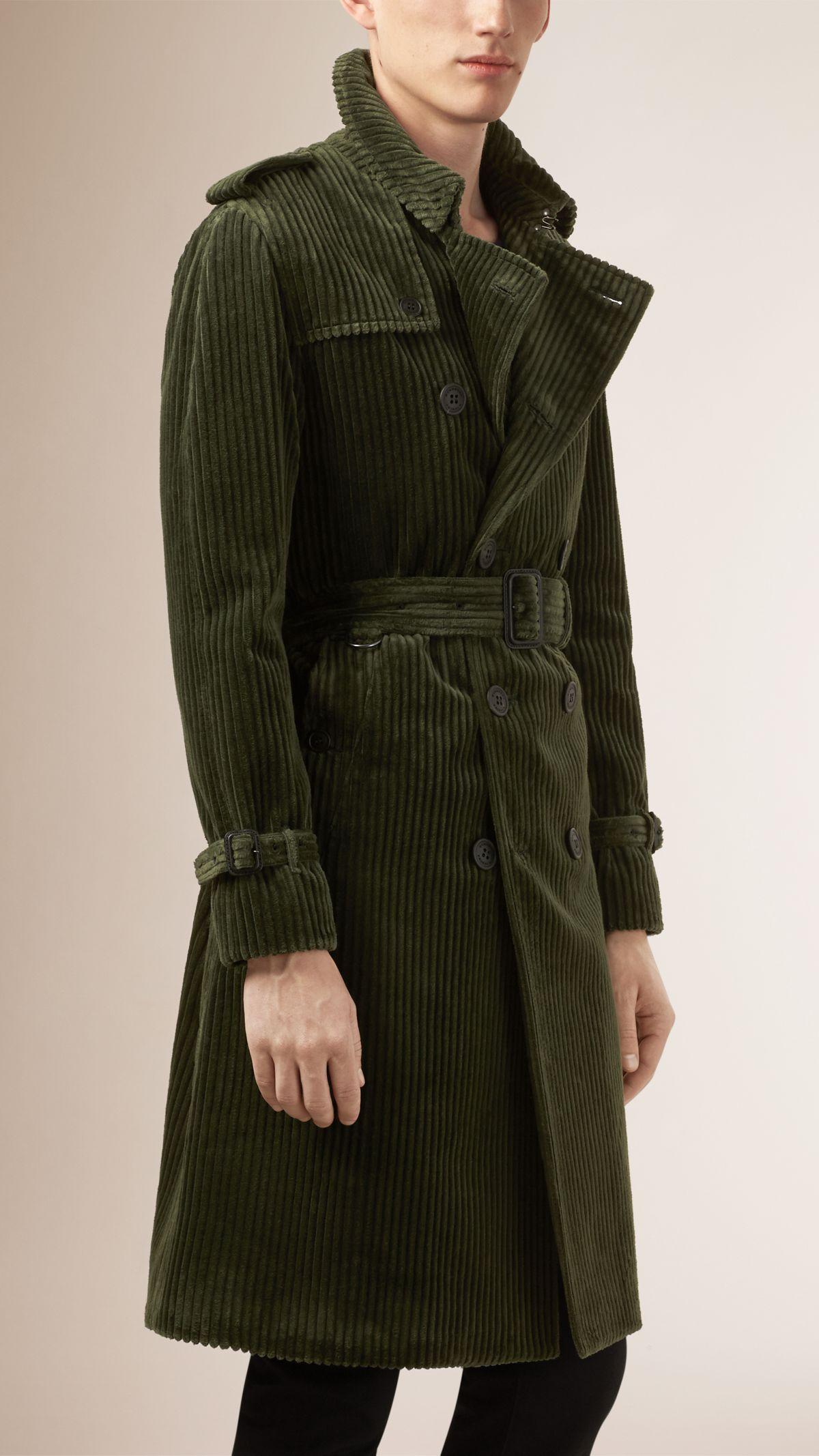 Burberry Corduroy Trench Coat in Green for Men | Lyst