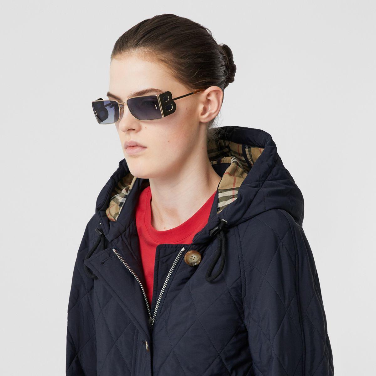 diamond quilted thermoregulated hooded coat