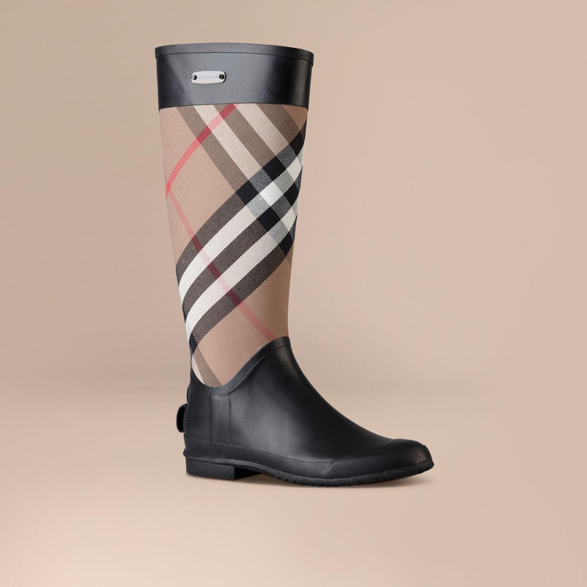 burberry check panel rain boots