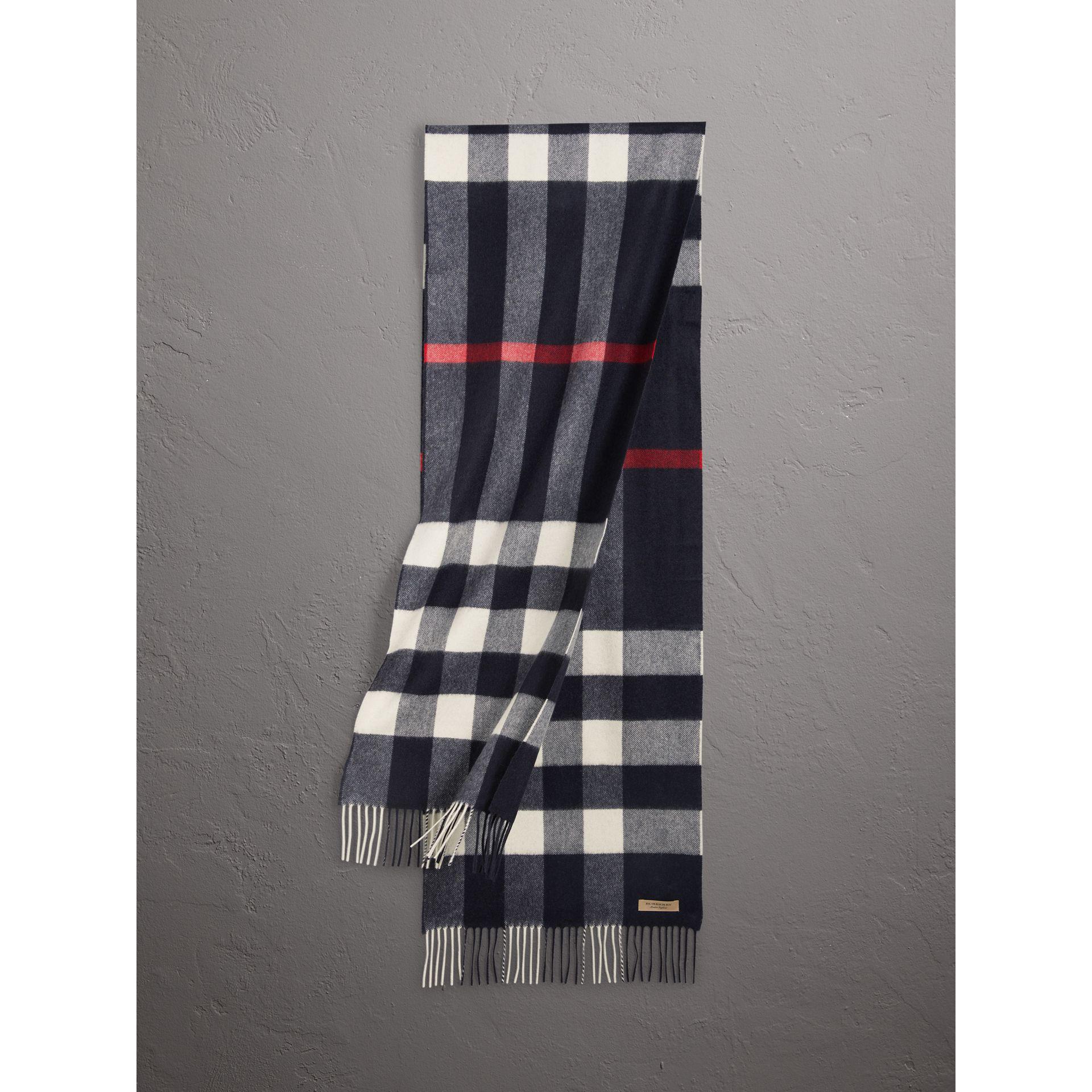 Burberry The Large Classic Cashmere Scarf In Check Navy in Blue - Lyst