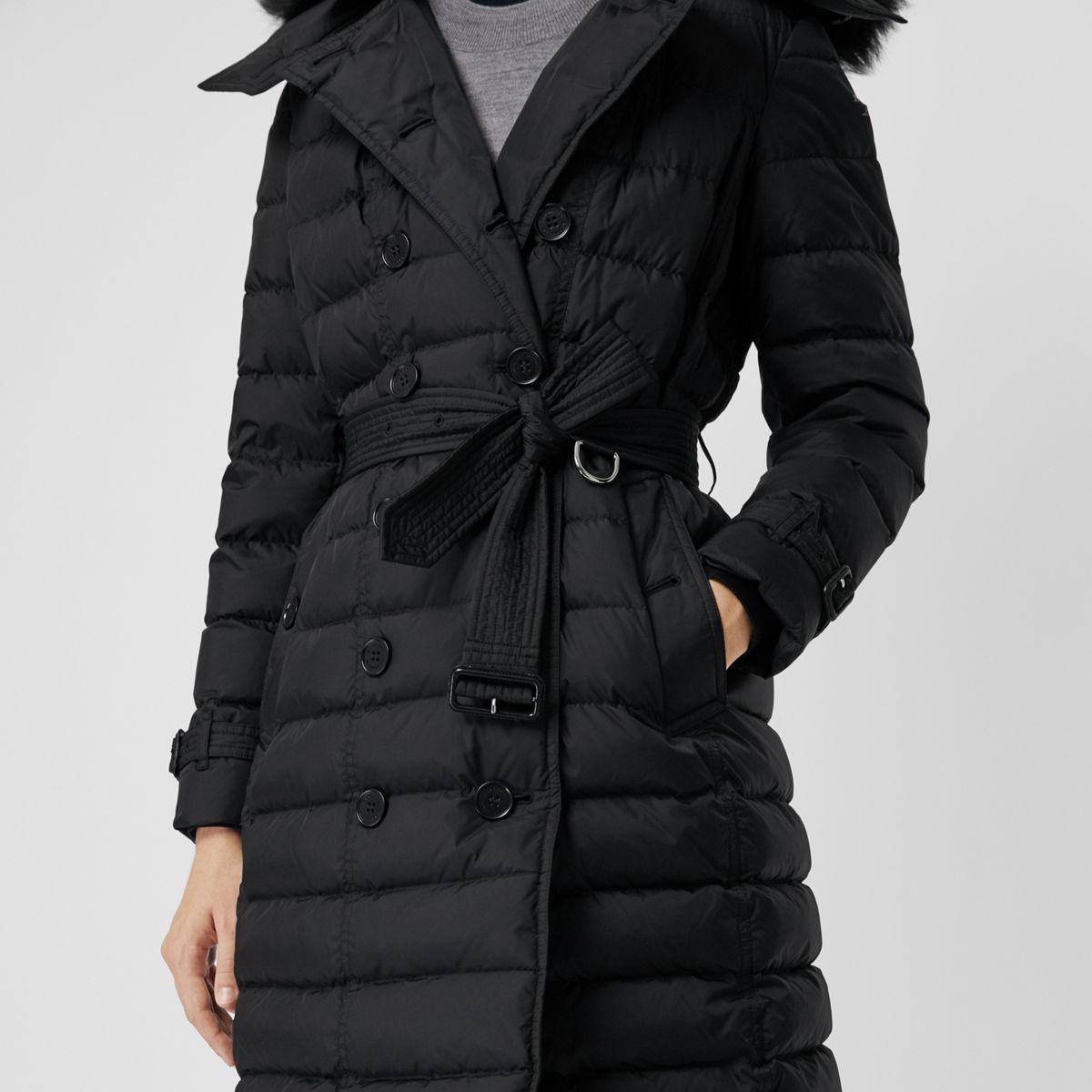 black puffer trench coat