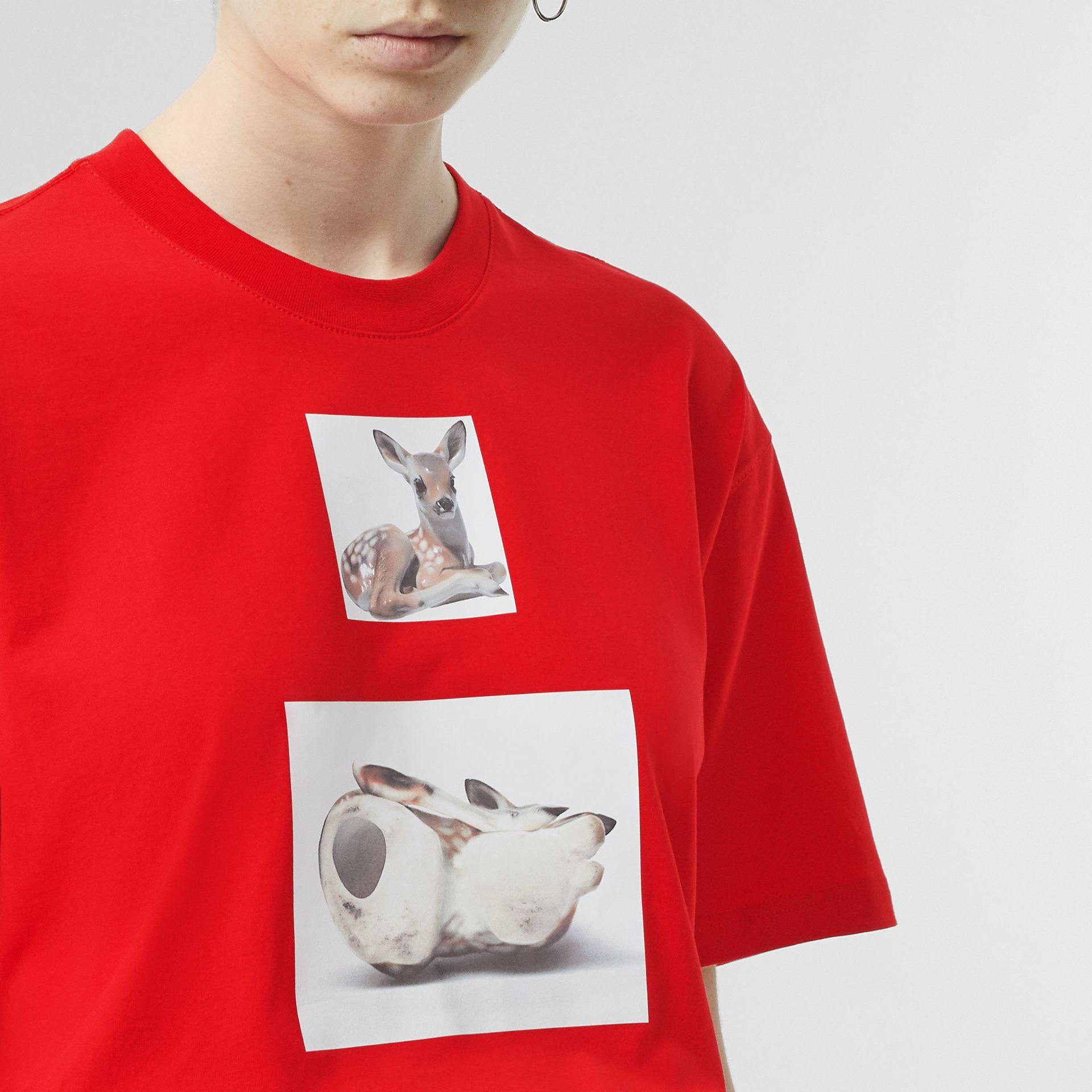 Burberry Deer Print Cotton T-shirt in Bright Red (Red) - Lyst