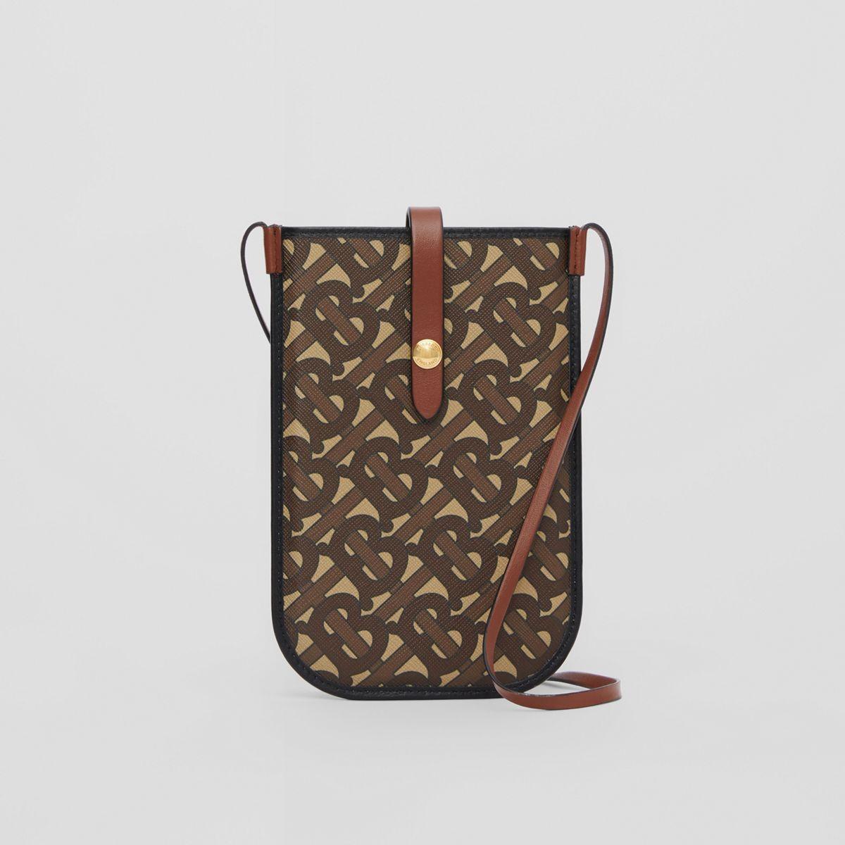Burberry Monogram E-canvas Anne Phone Case With Strap in Brown | Lyst
