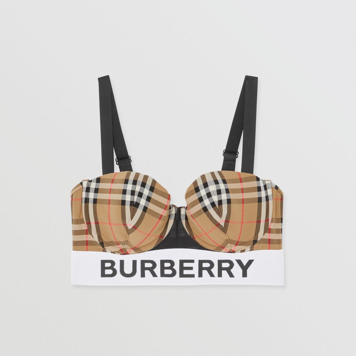 Burberry Logo Tape Vintage Check Bikini Briefs in Natural | Lyst