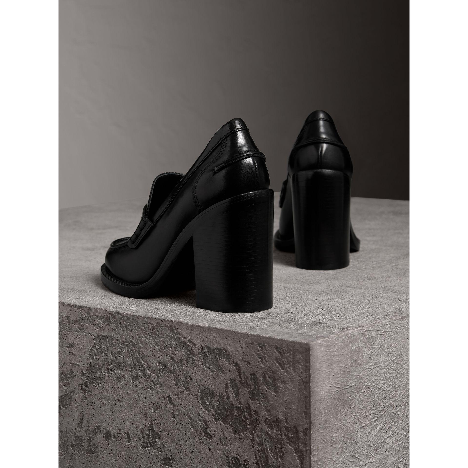 Burberry Leather Block-heel Penny Loafers in Black - Lyst