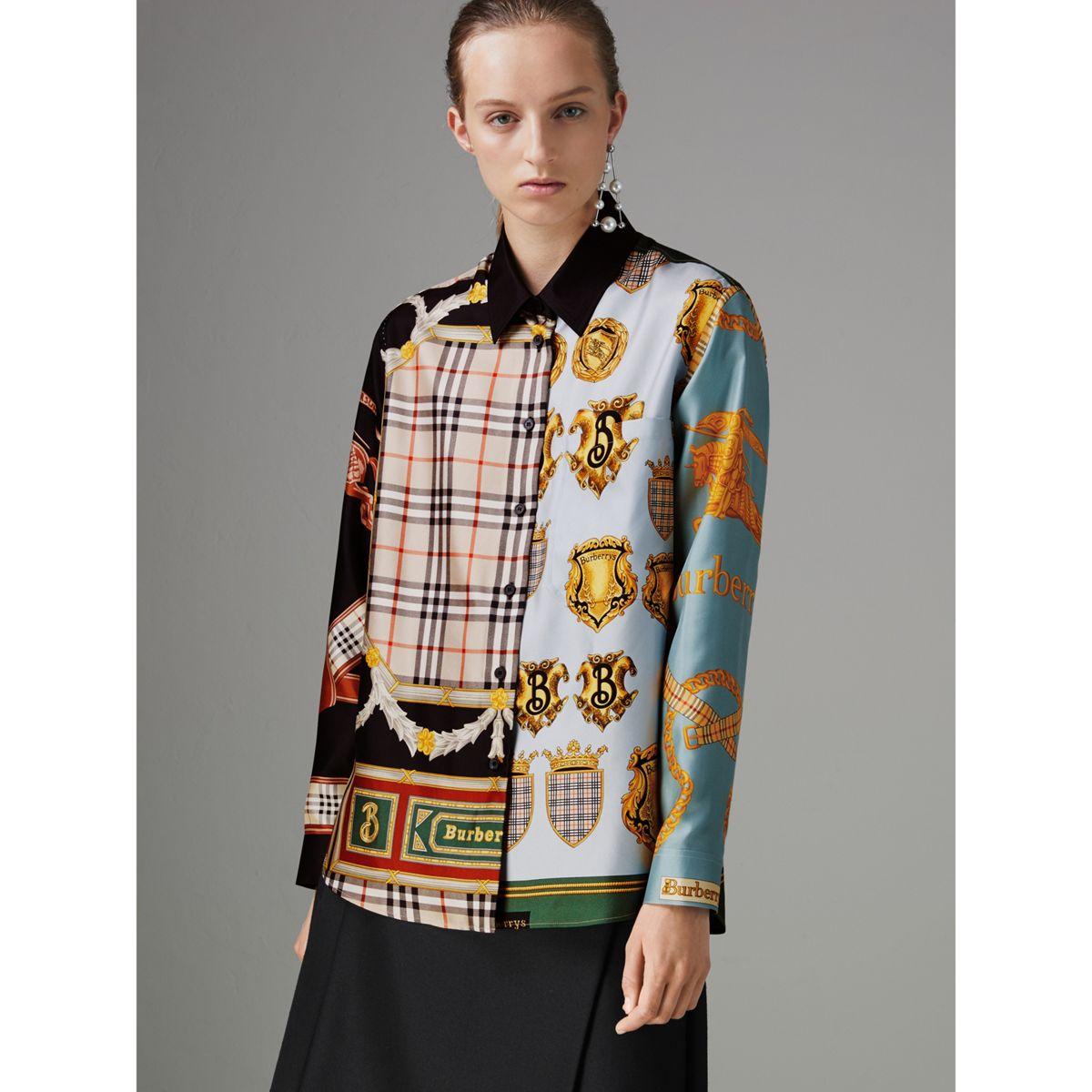 burberry archive scarf print silk shirt