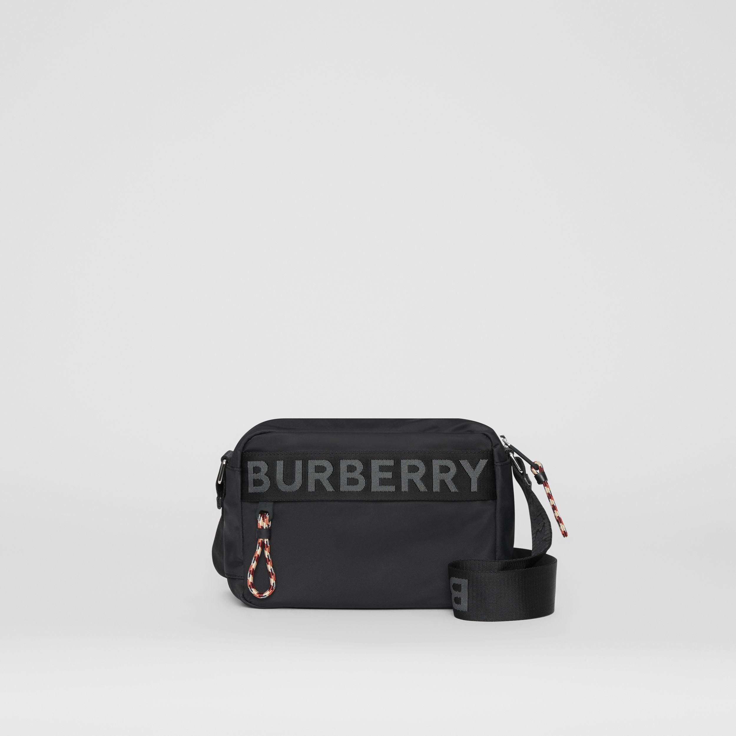 Burberry Men Black Nylon Leather Messenger Briefcase Crossbody