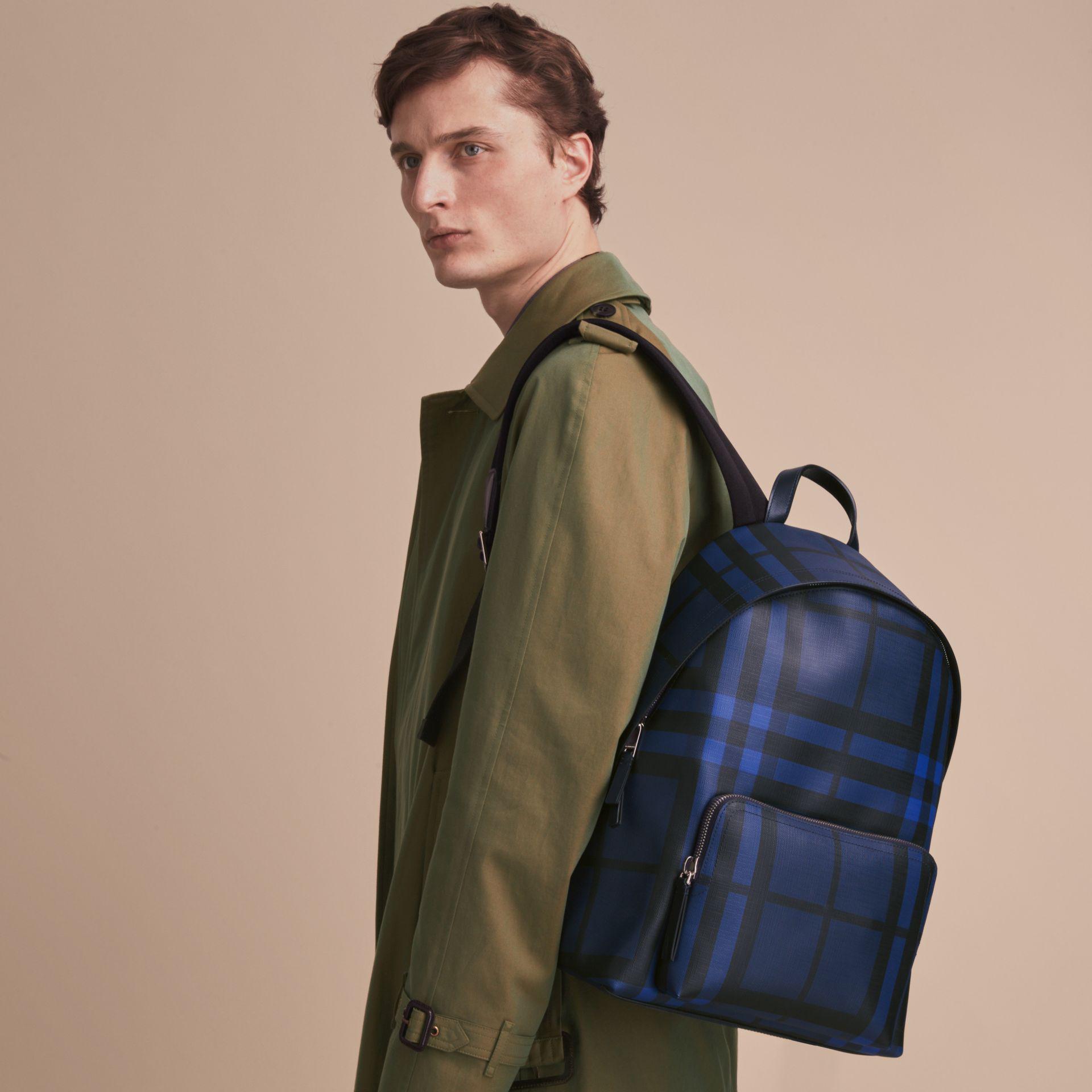 burberry leather trim london check backpack