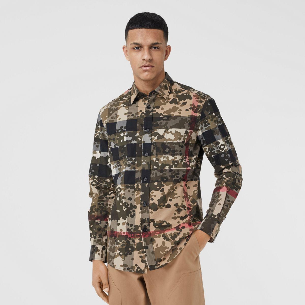 Burberry Camouflage Check Stretch Cotton Poplin Shirt for Men | Lyst