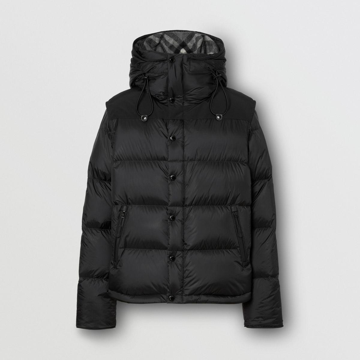 Burberry Detachable Sleeve Hooded Puffer Jacket in Black for Men | Lyst